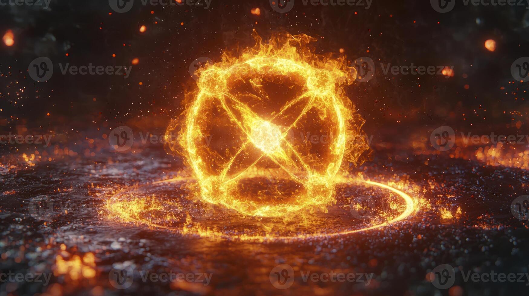 The x symbol is shown in a fire circle photo