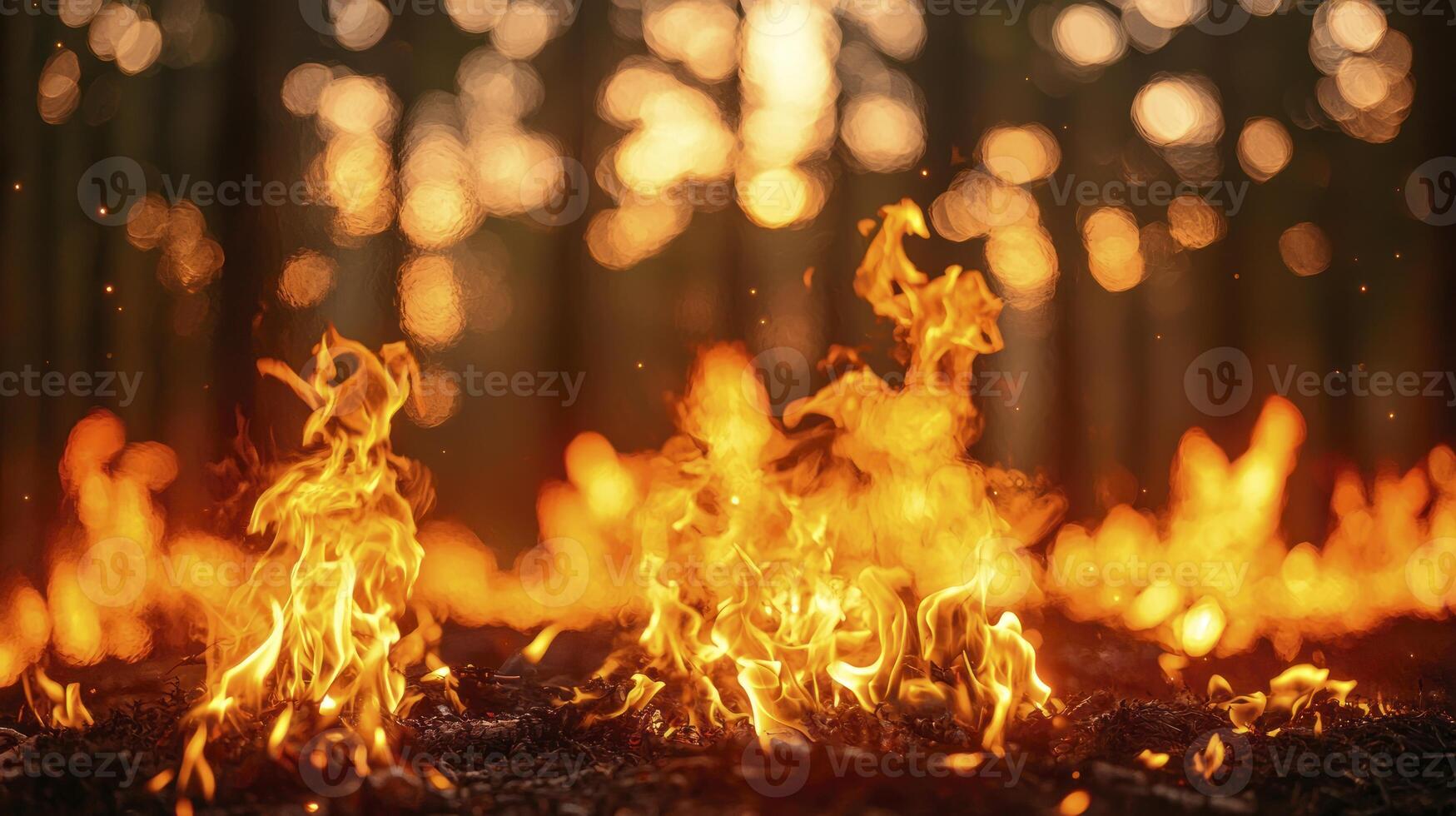 A forest fire is burning in the background photo