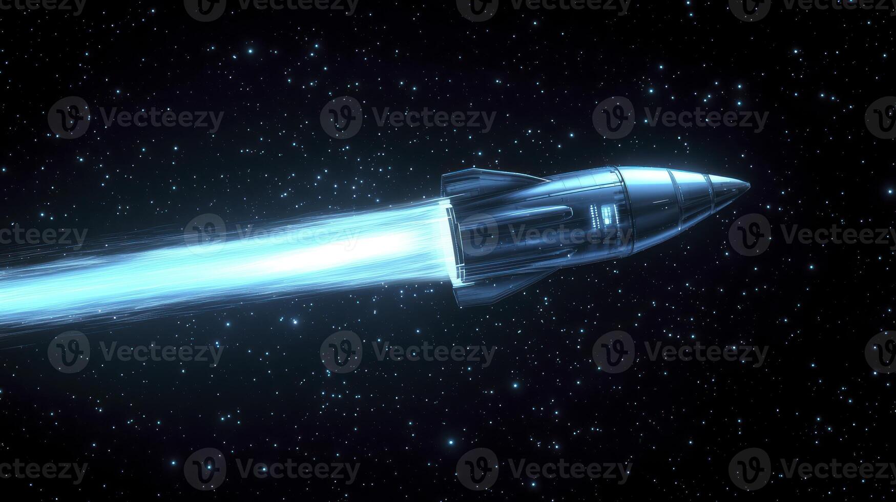 A rocket is flying through the space photo