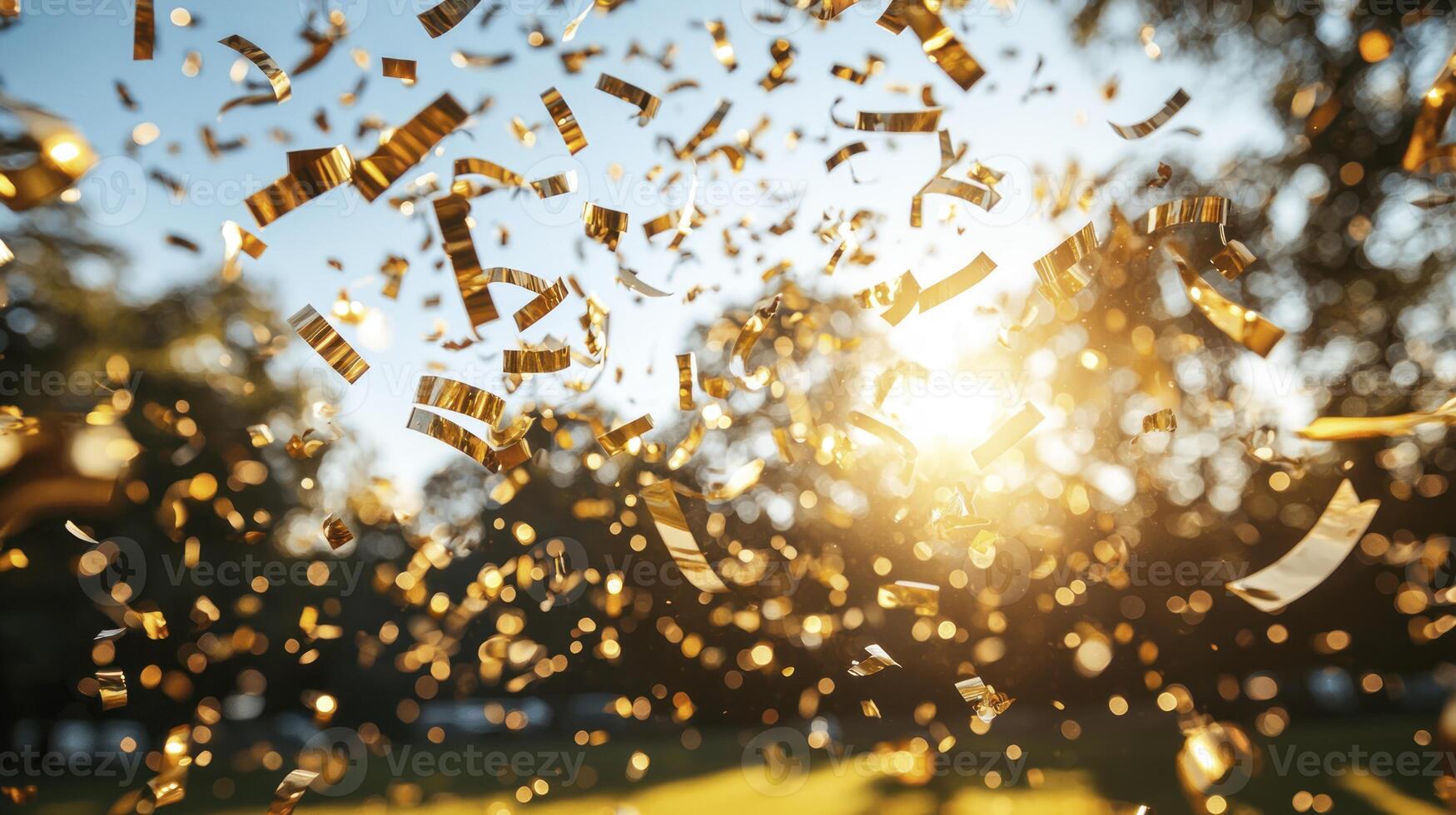 Golden confetti falling from the sky photo