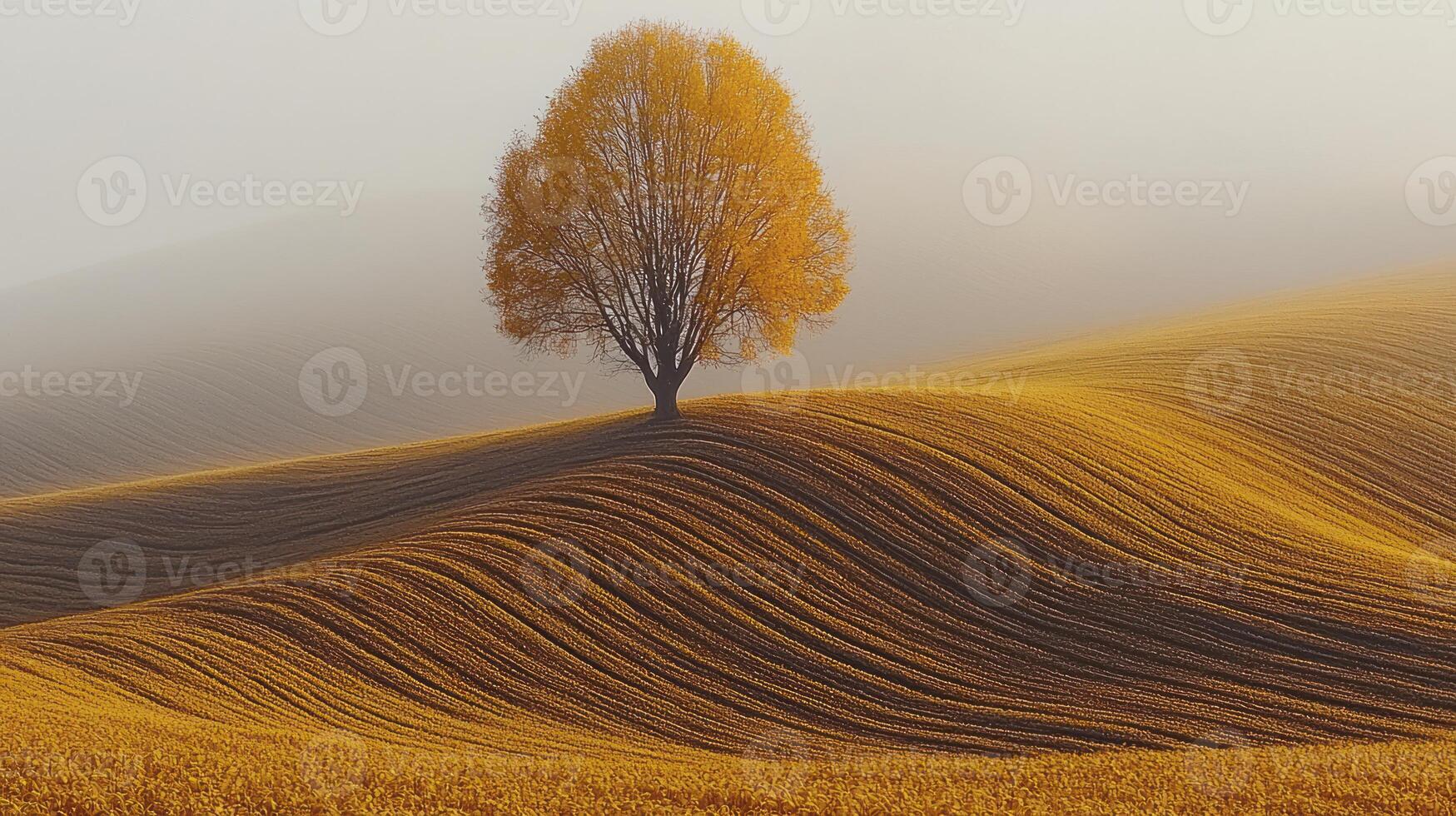 A lone tree stands alone in the middle of a field photo