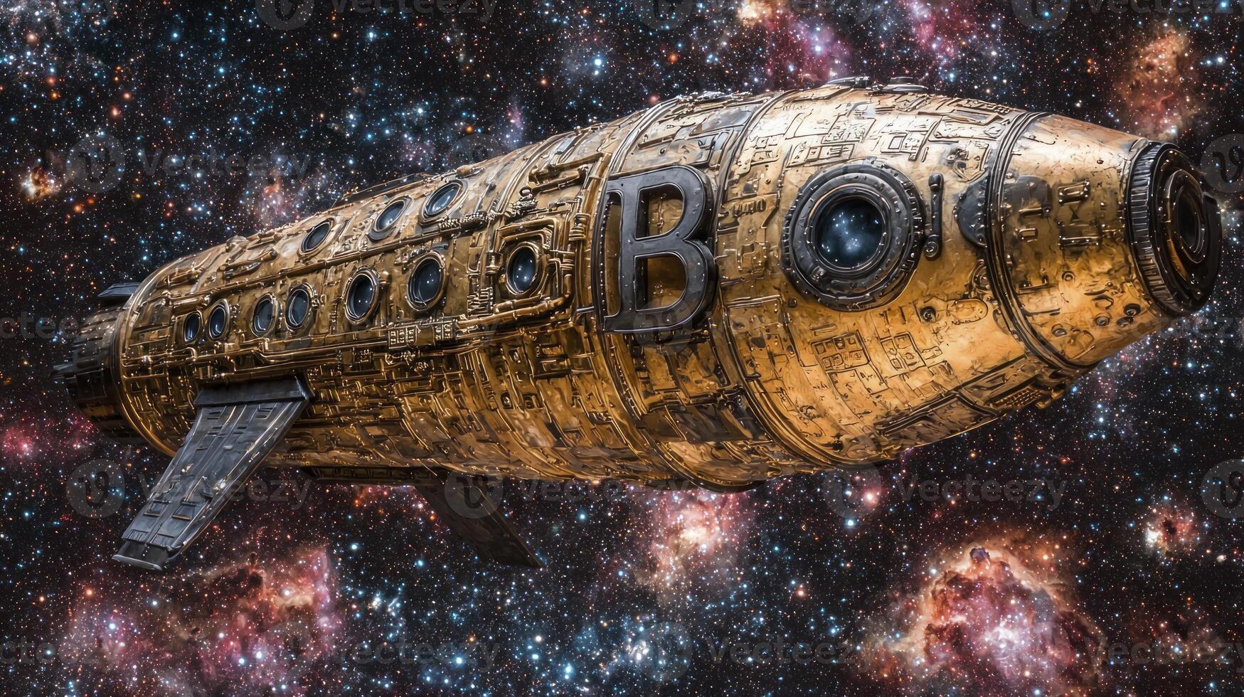 An old gold spaceship in space photo
