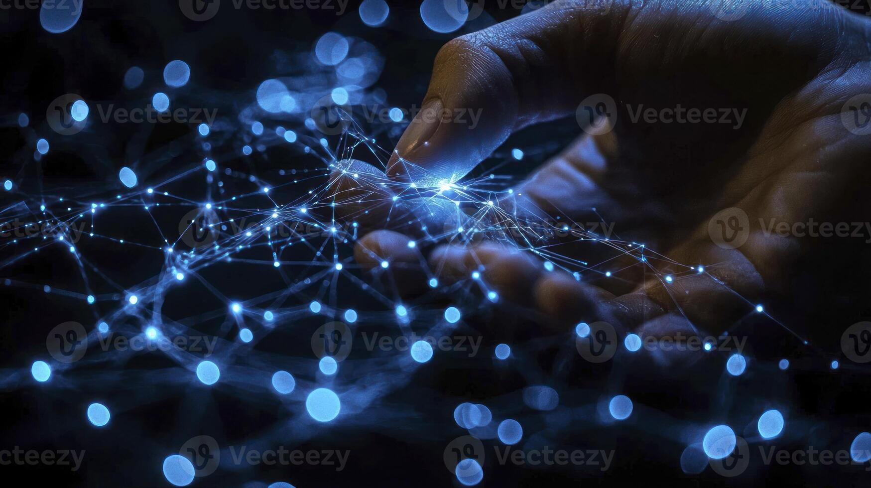 A hand holding a network of dots photo