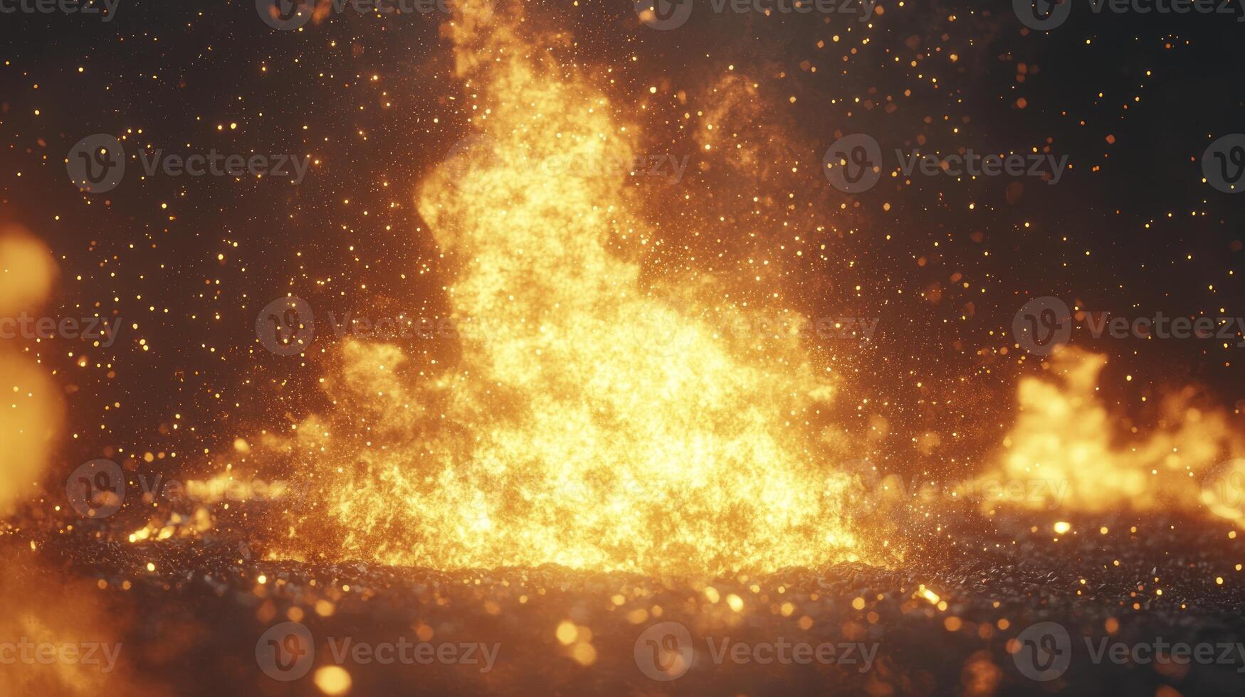 A fire is burning in the dark with lots of sparks photo