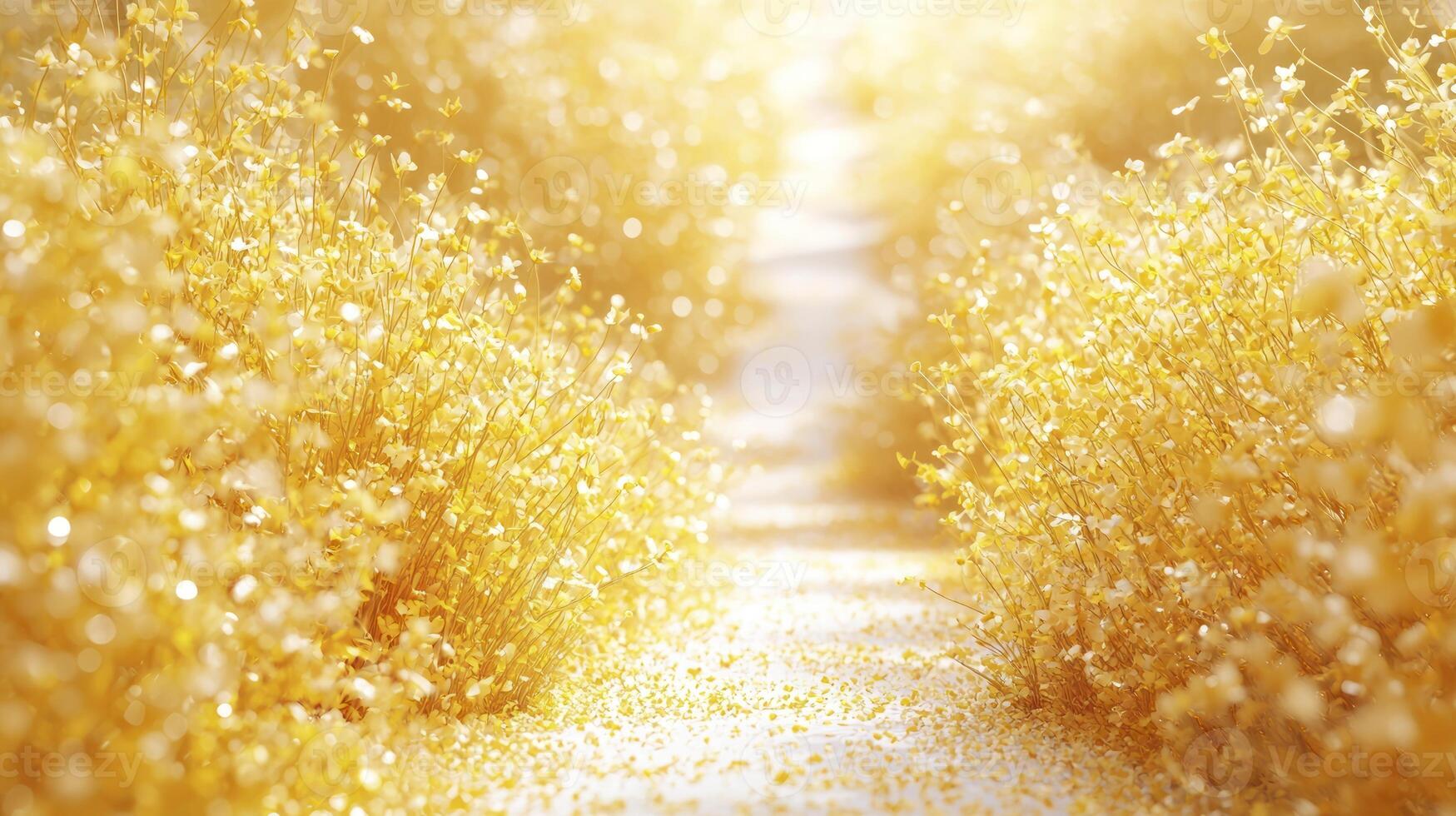 Golden path in the field with sunlight shining through photo
