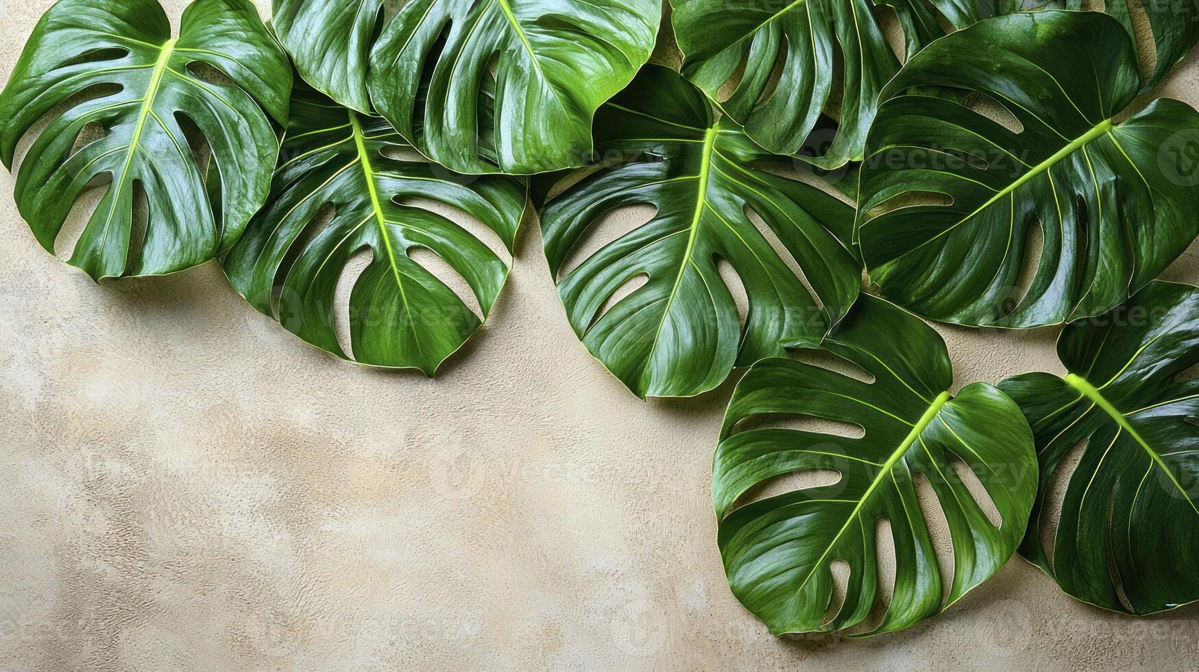 Monstera leaves on a beige background photo