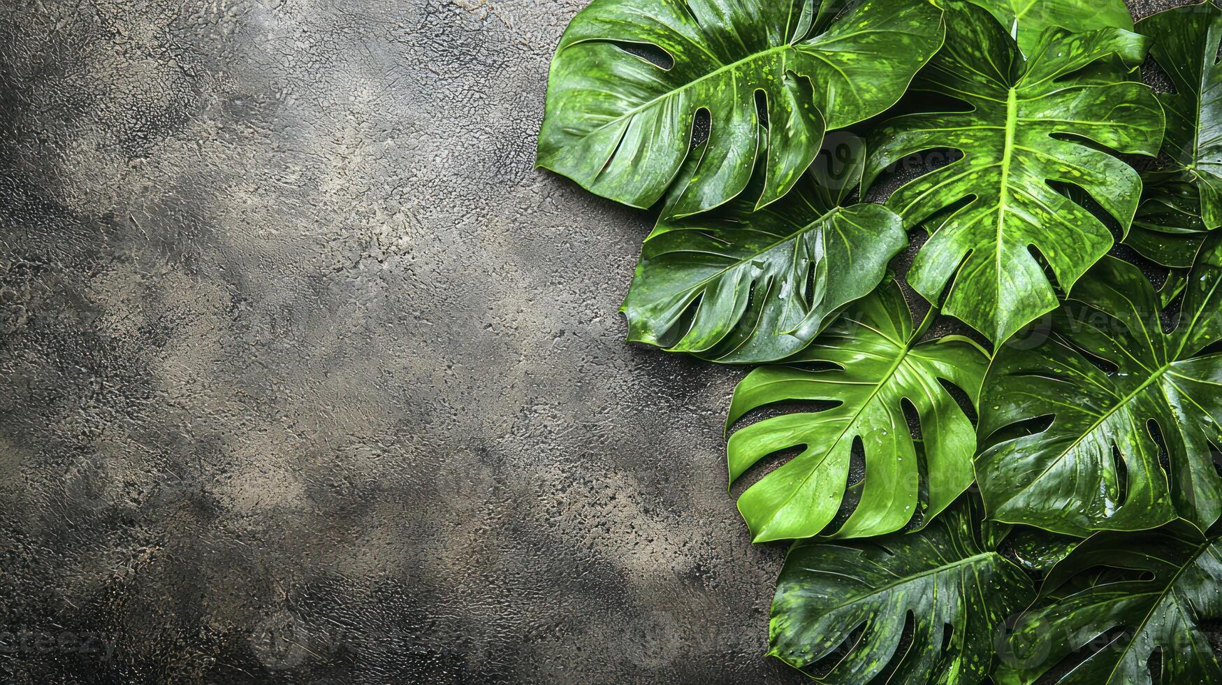 A close up of a plant with leaves on a concrete wall photo