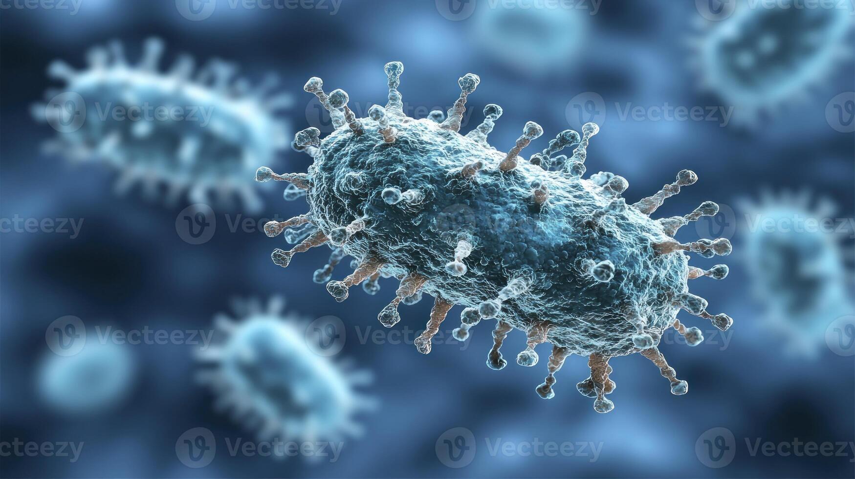 Bacteria in a blue background photo