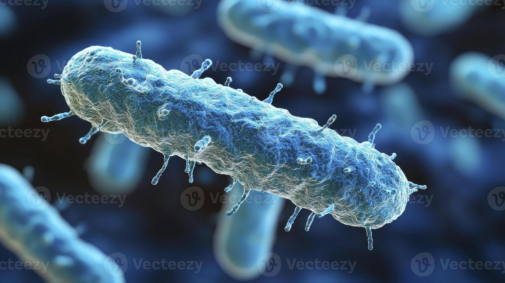 Bacteria in a blue liquid photo
