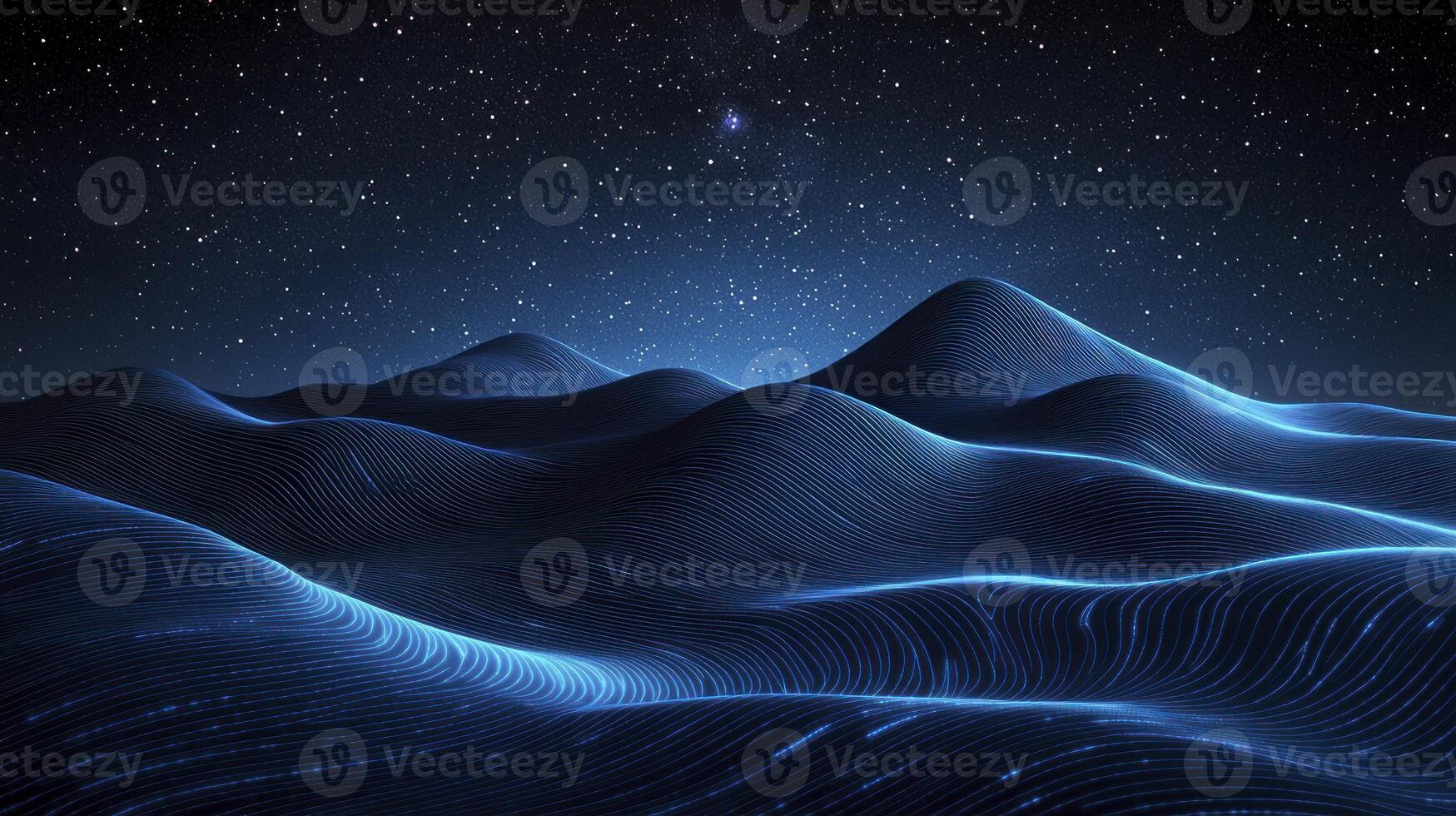 An abstract landscape with waves and stars photo