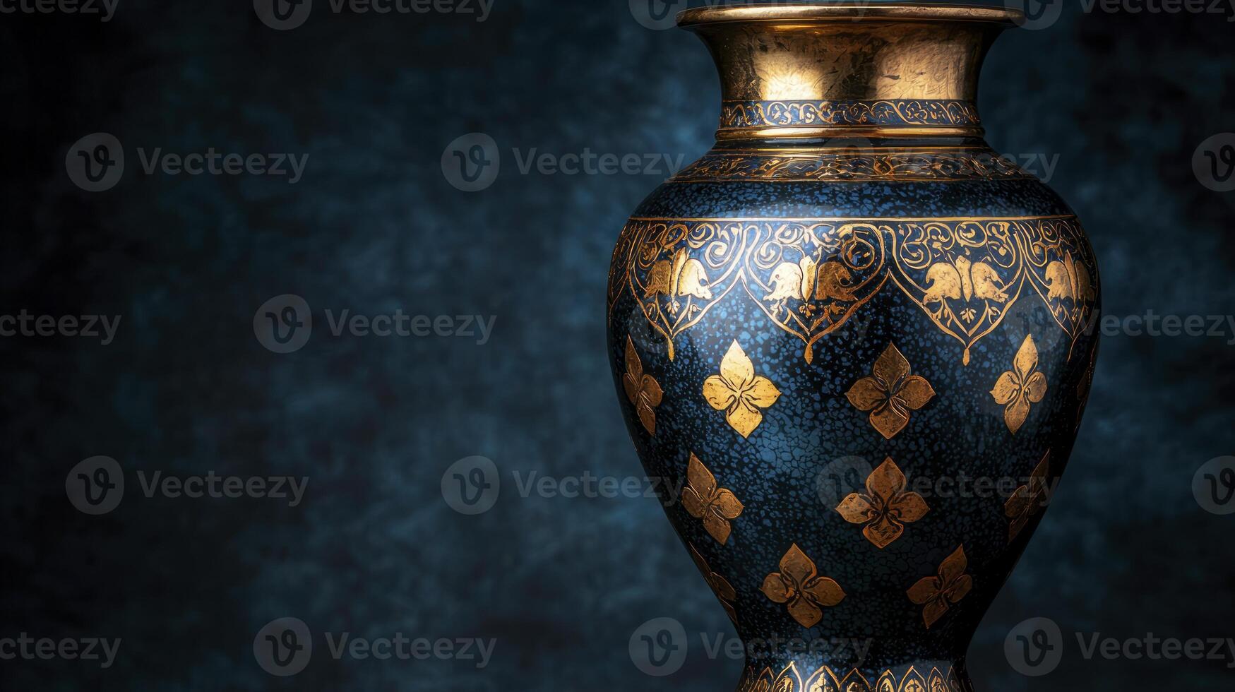 A vase with gold and blue designs on it photo