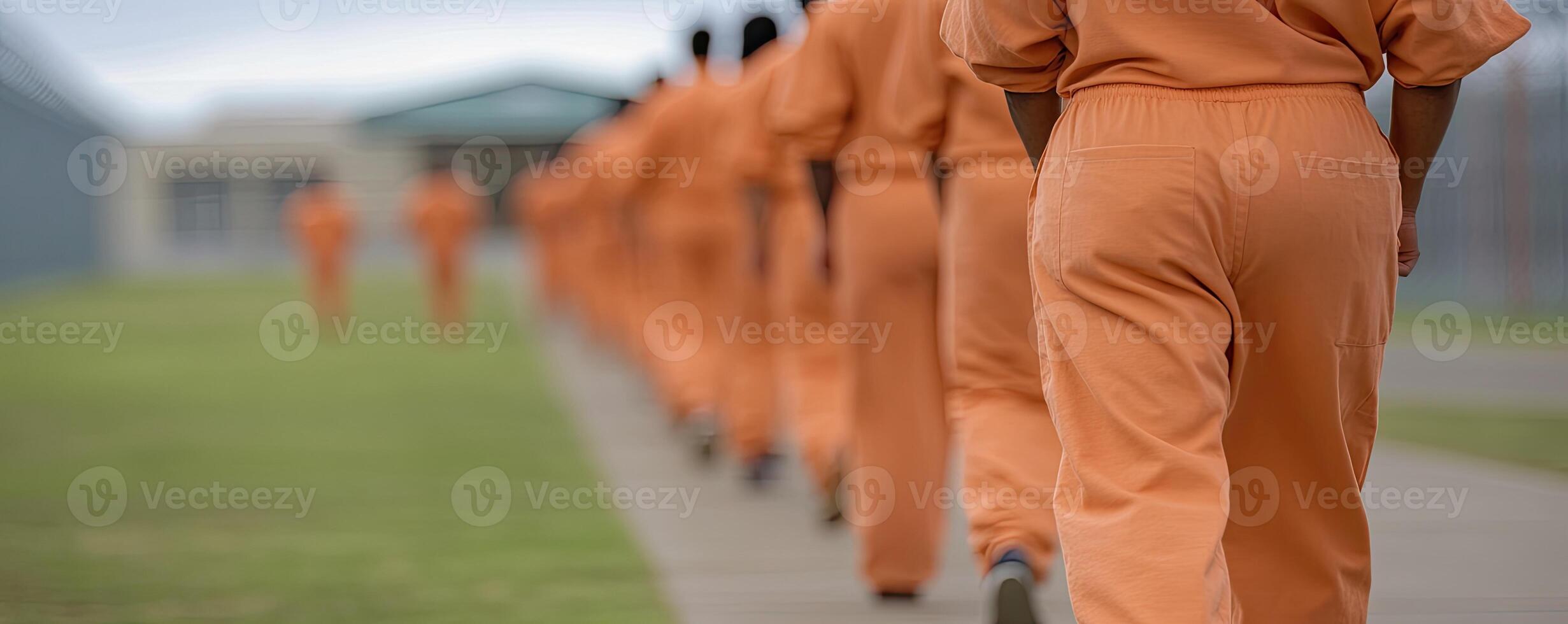 Correctional Facility Inmates Walking in Line photo