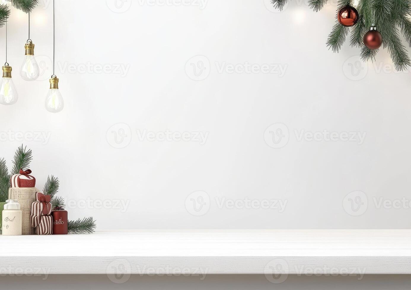 White Christmas tabletop display with festive decorations photo