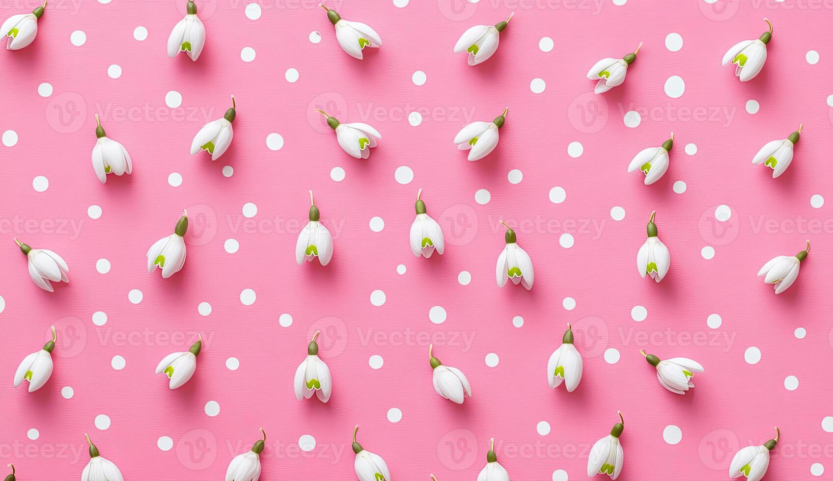 Pretty, white flowers on a pink polka dot background photo