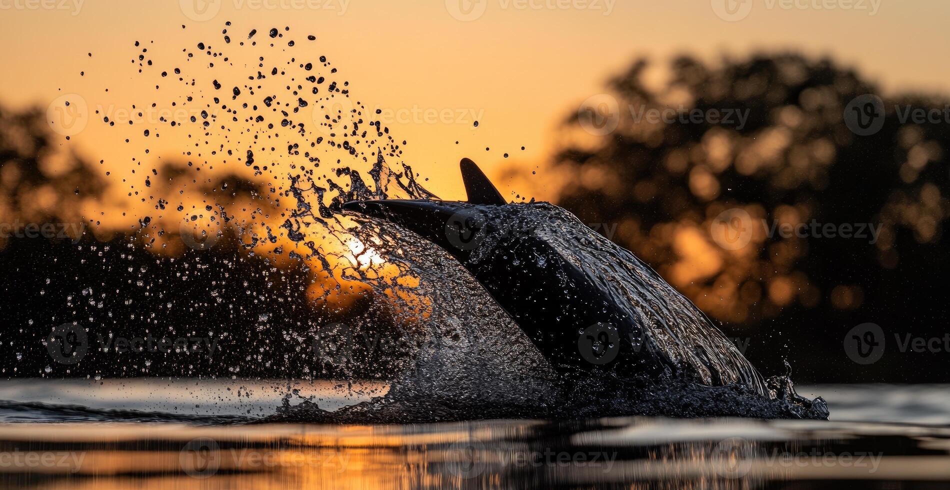 Dolphin leaping at sunset photo