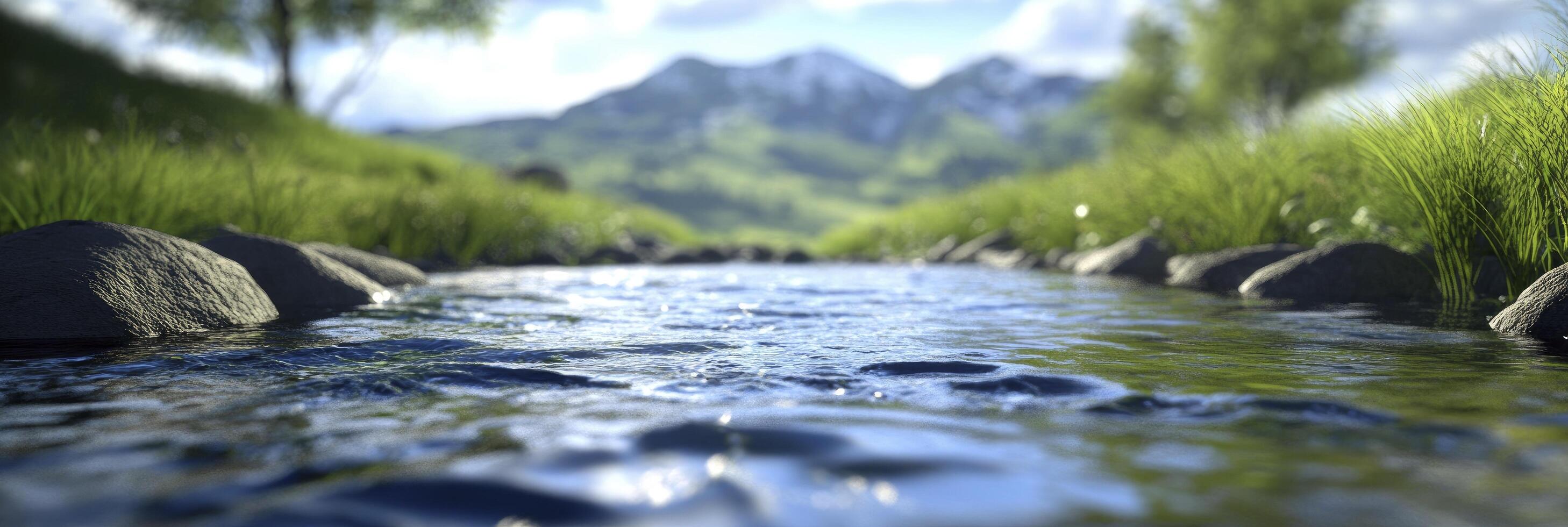 A stream running through grass and rocks photo
