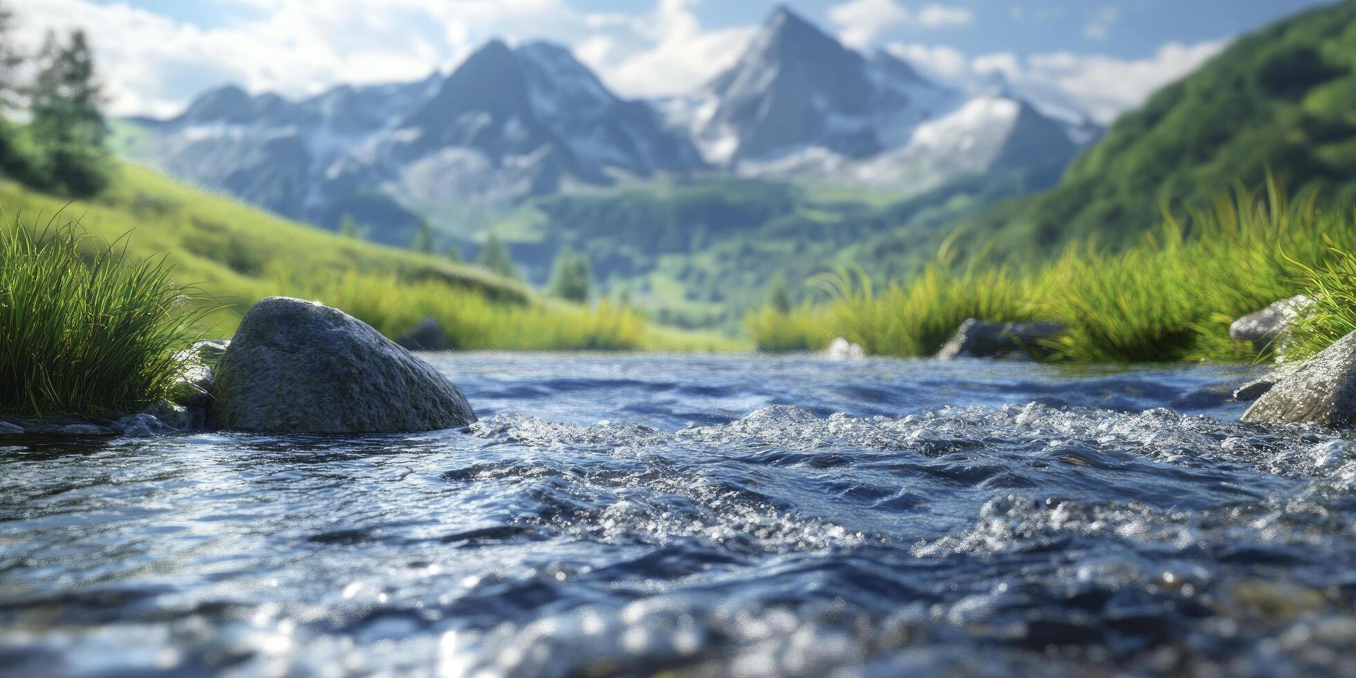 A stream running through a mountain range photo