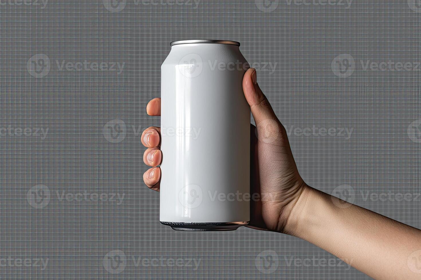 Hand holding blank white can photo