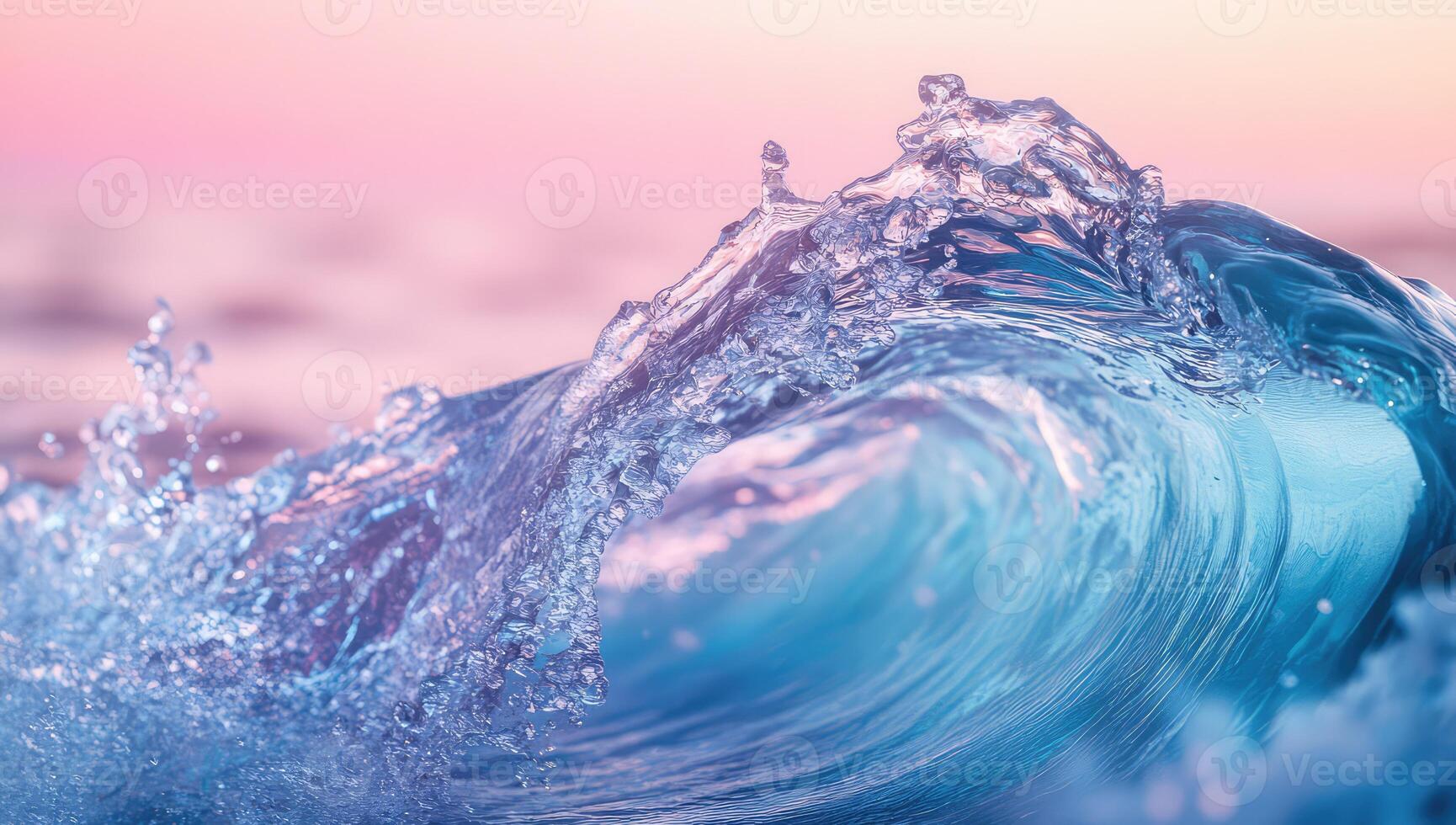 A vibrant wave, catching the soft light of a sunrise or sunset. Crystal-clear turquoise water surges forward, creating a breathtaking display of powerful, foamy motion photo