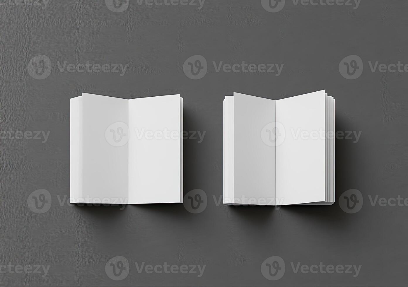 Blank brochures, open, on gray background photo