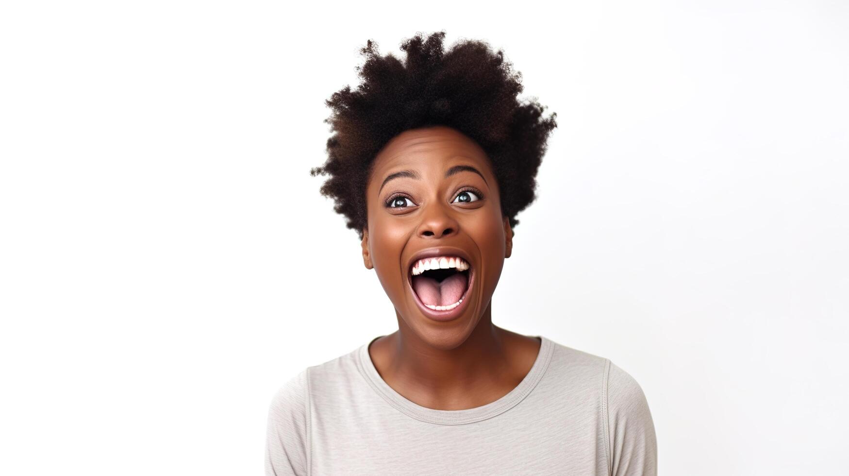 A woman with an open mouth and a surprised expression photo
