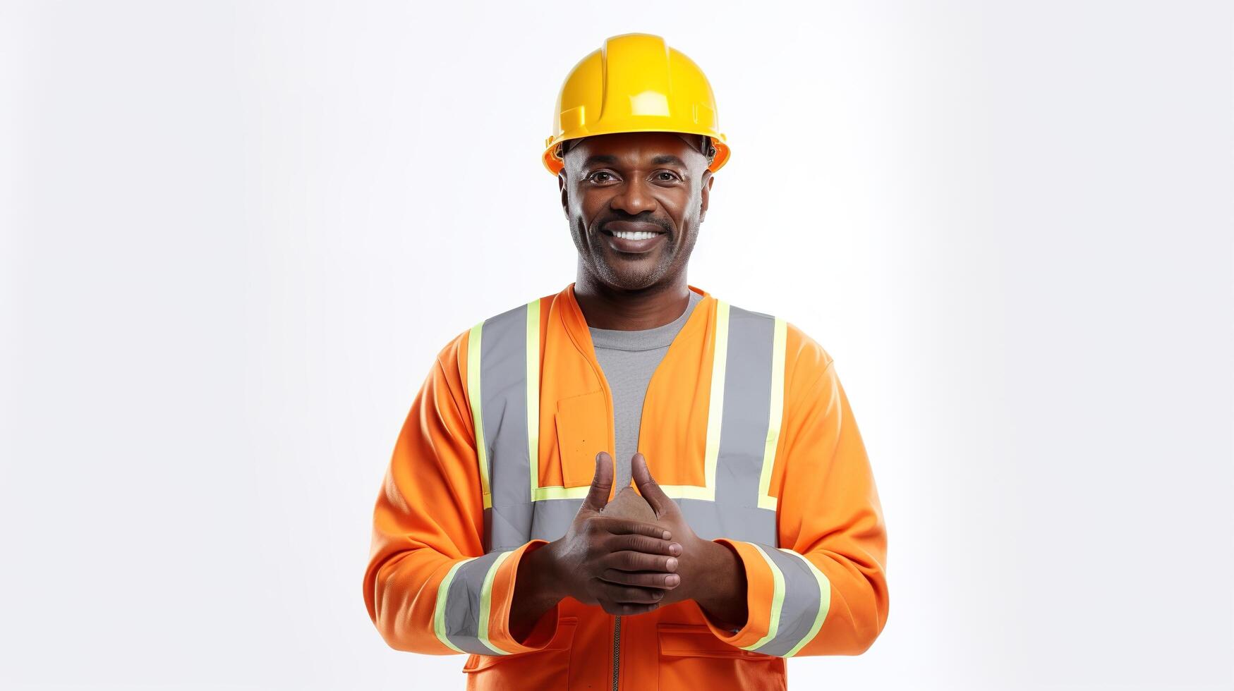 An african american man in an orange safety vest photo