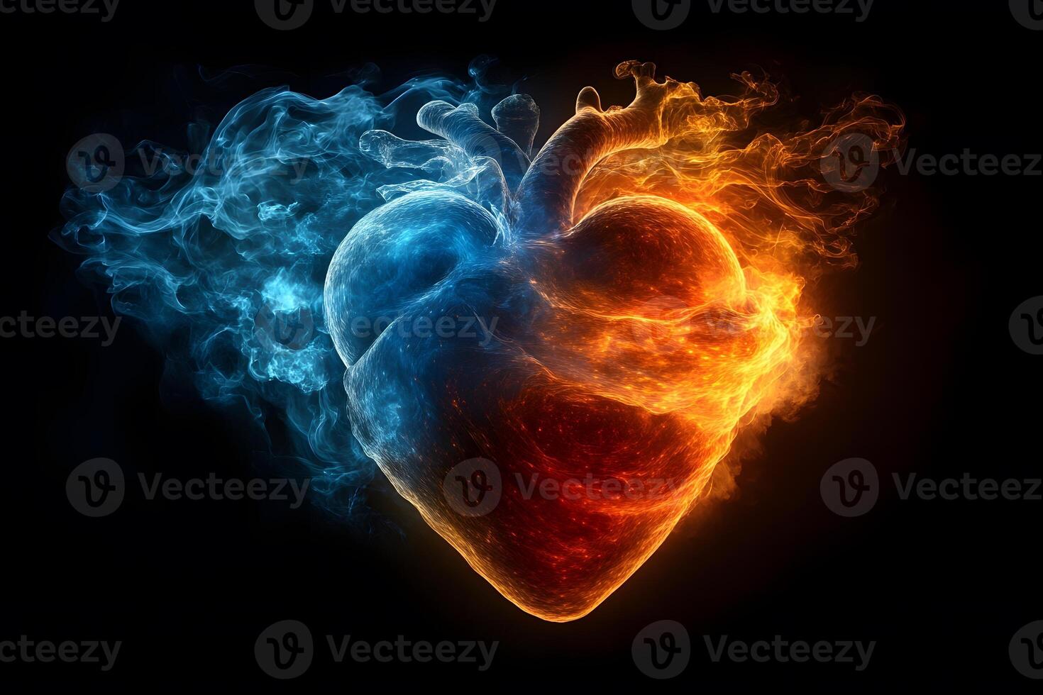 Fiery and Icy Heart Duality of Passion and Coolness for Artistic Design photo