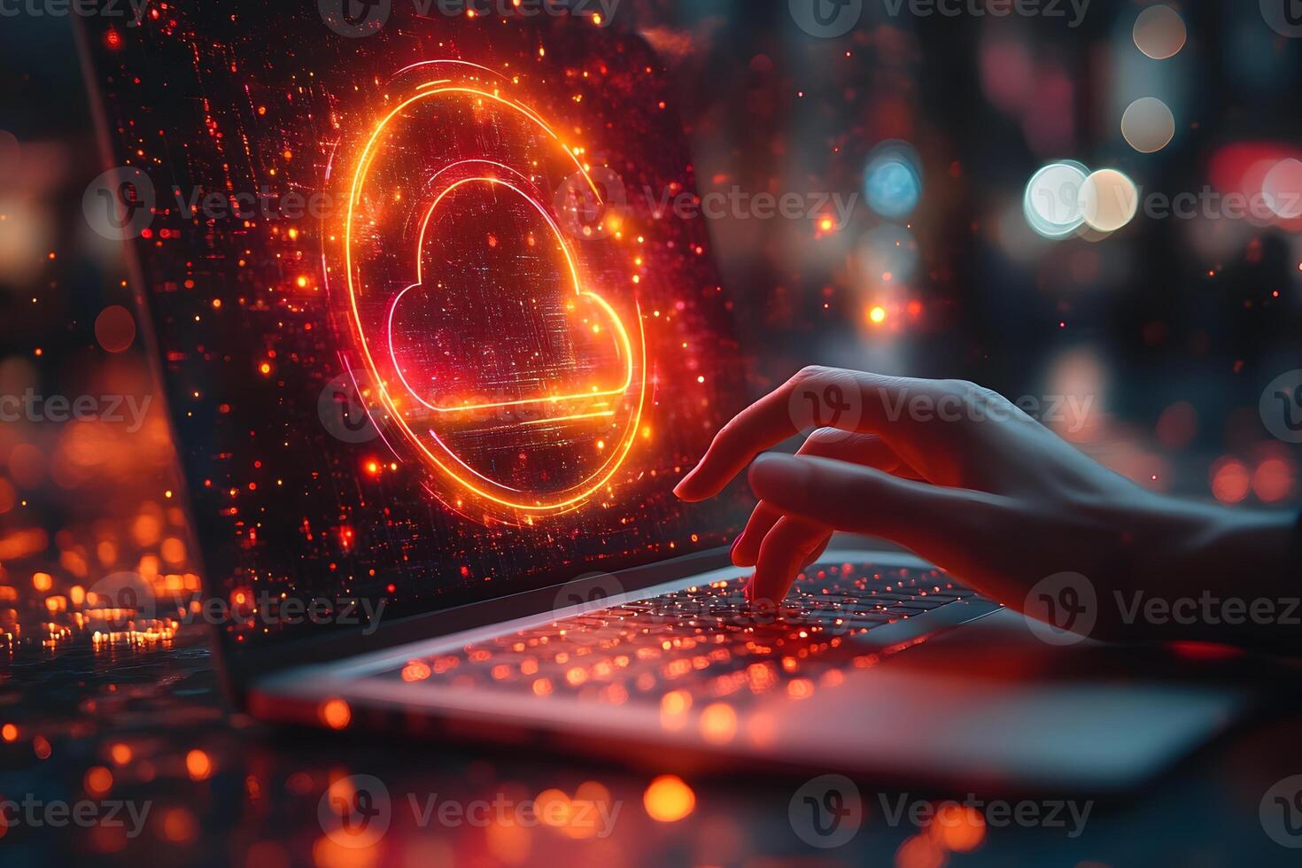 Futuristic Cloud Computing Interface with Glowing Neon Graphics for Technology and Innovation Design photo