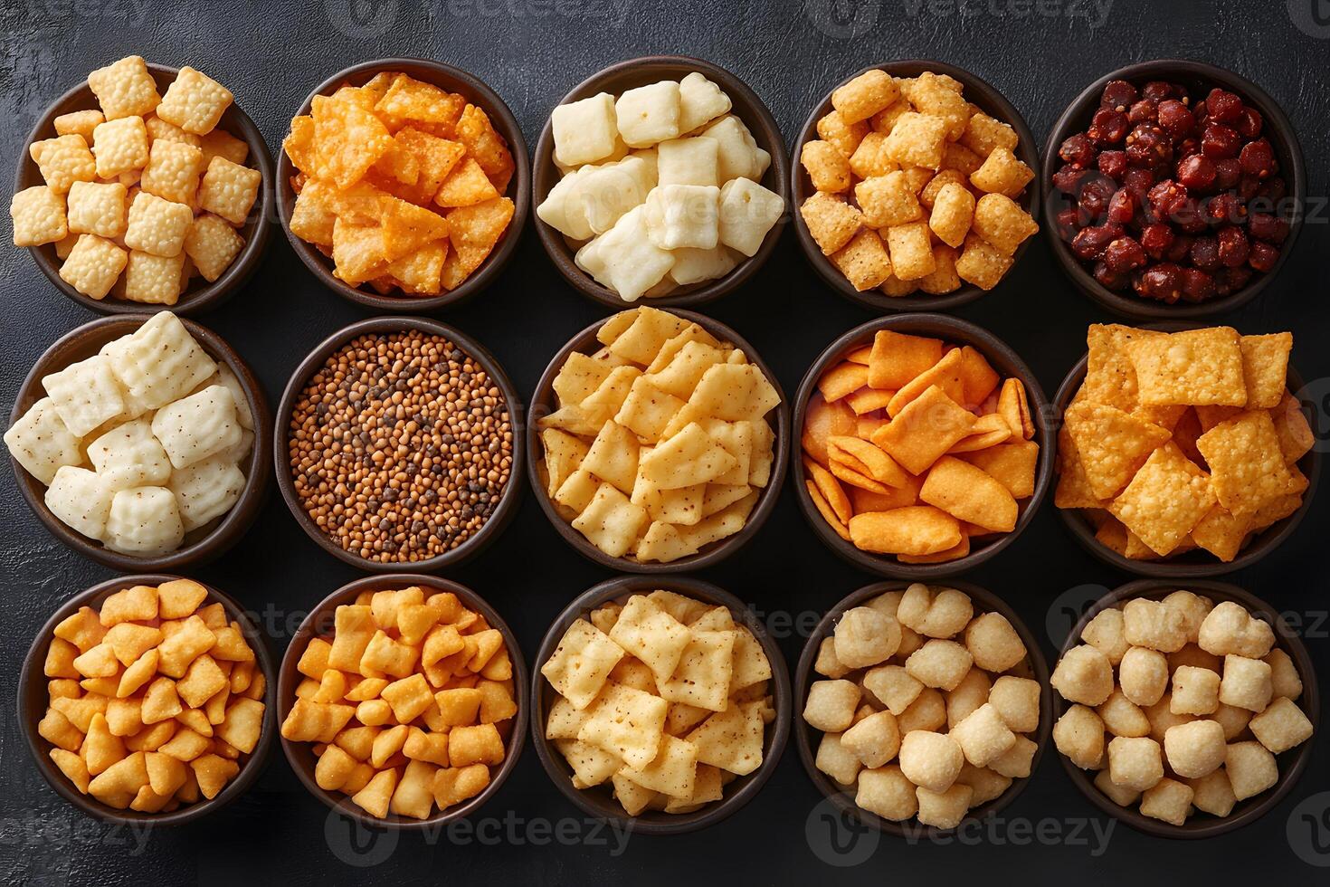 Assorted Savory Snacks in Bowls for Culinary Inspiration and Visual Appeal photo