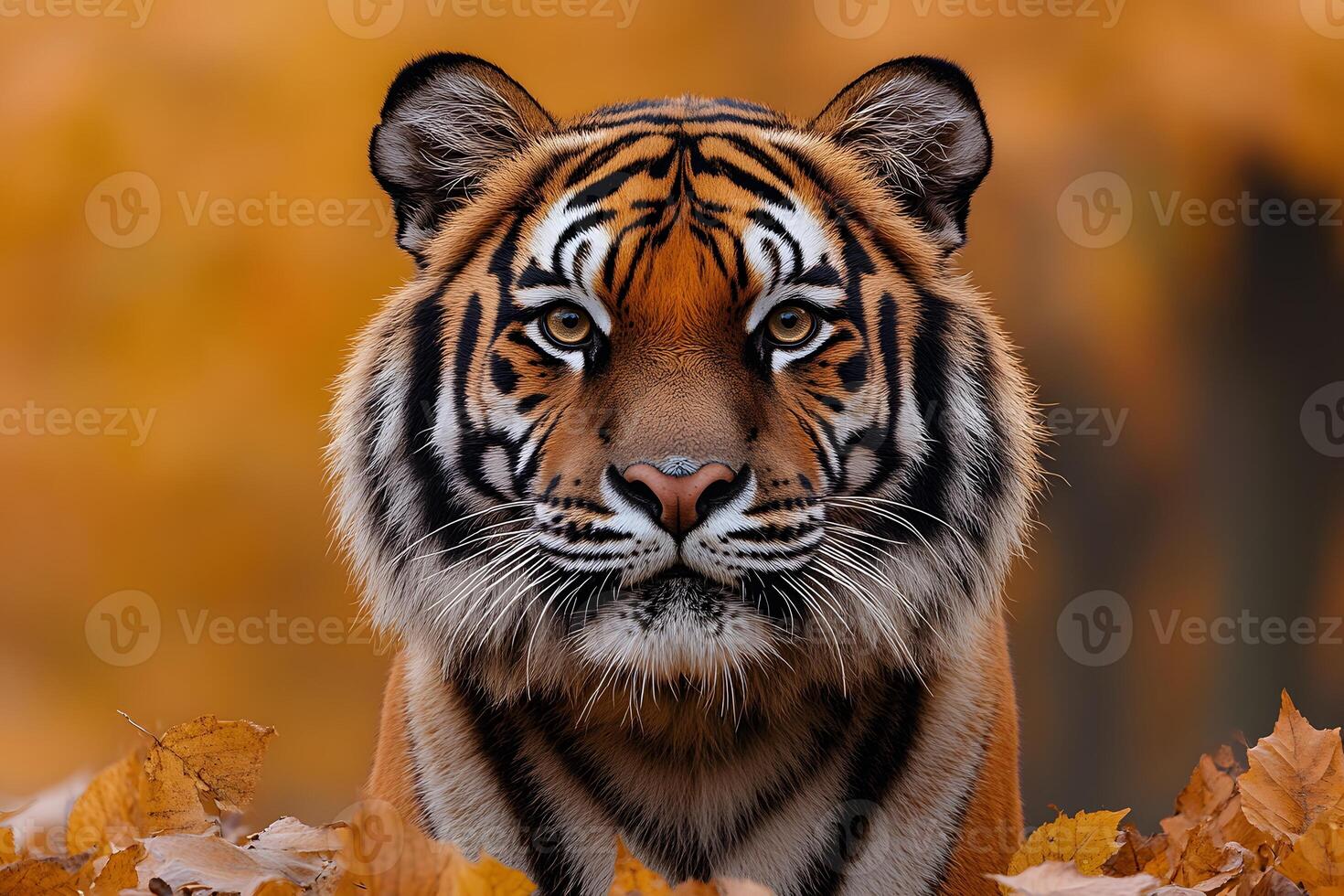 Majestic Tiger Amidst Autumn Leaves - Wildlife Photography for Decor and Inspiration photo