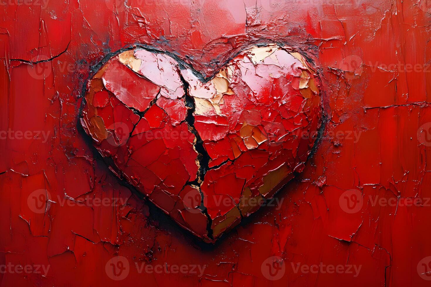 Textured Red Heart Symbolizing Broken Love and Emotional Healing photo