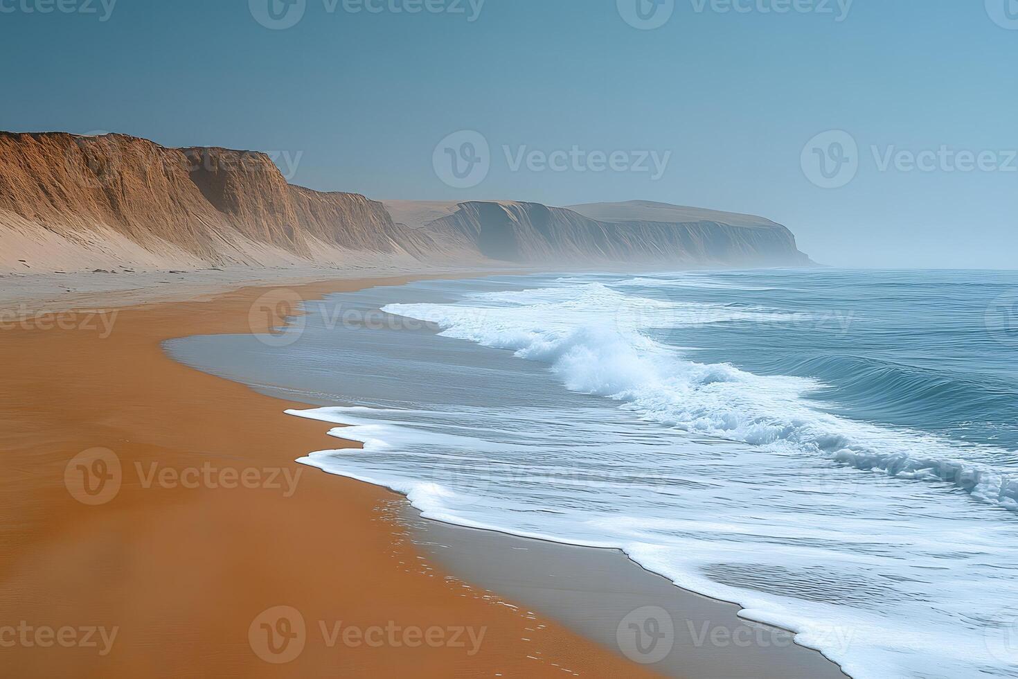Coastal Serenity Majestic Cliffs and Tranquil Waves in Pristine Landscape photo