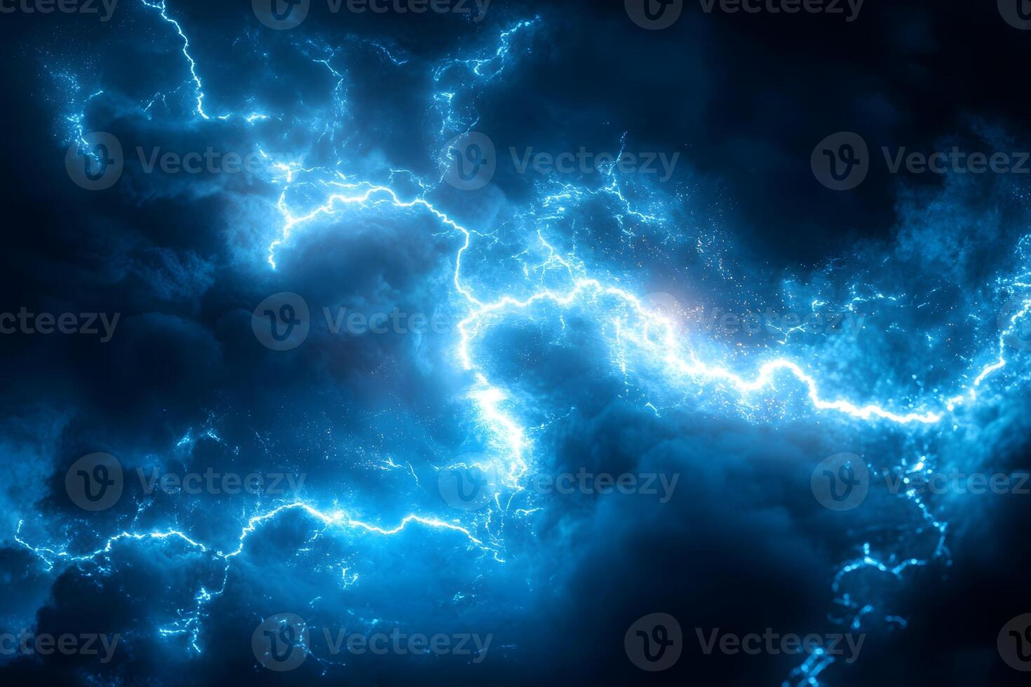 Electrifying Storm Clouds with Blue Lightning Strikes for Atmospheric Design photo