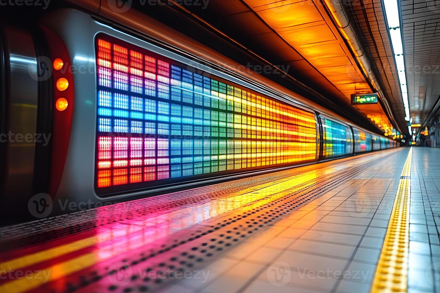 Vibrant Urban Subway Station with Colorful Light Patterns for Modern Transportation Design photo