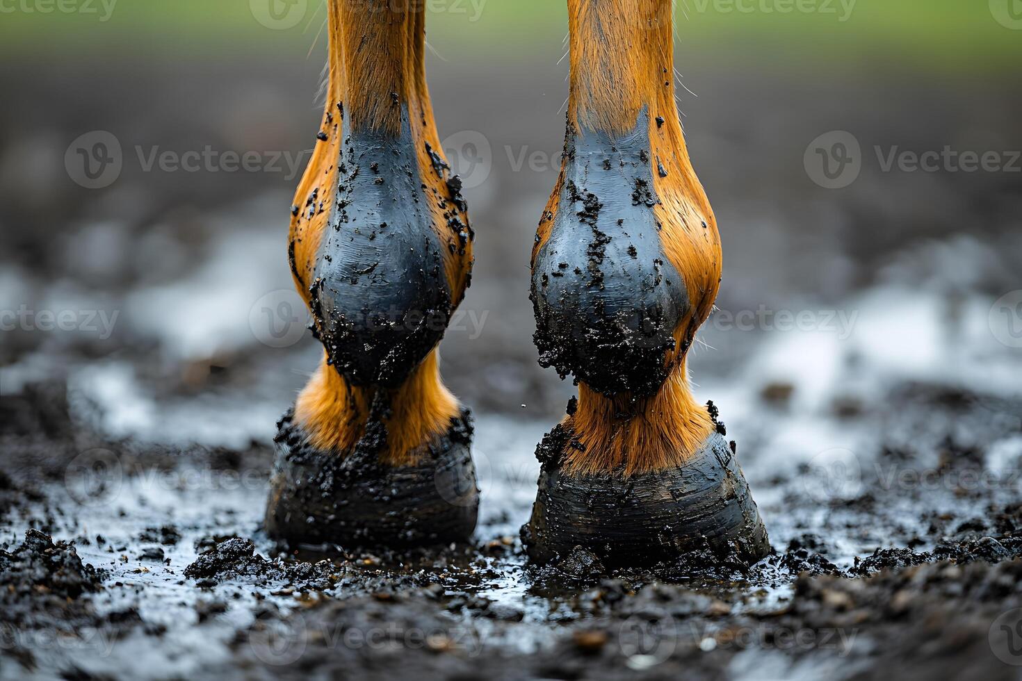 Close-Up of Horse Hooves in Muddy Terrain for Nature and Equestrian Themes photo