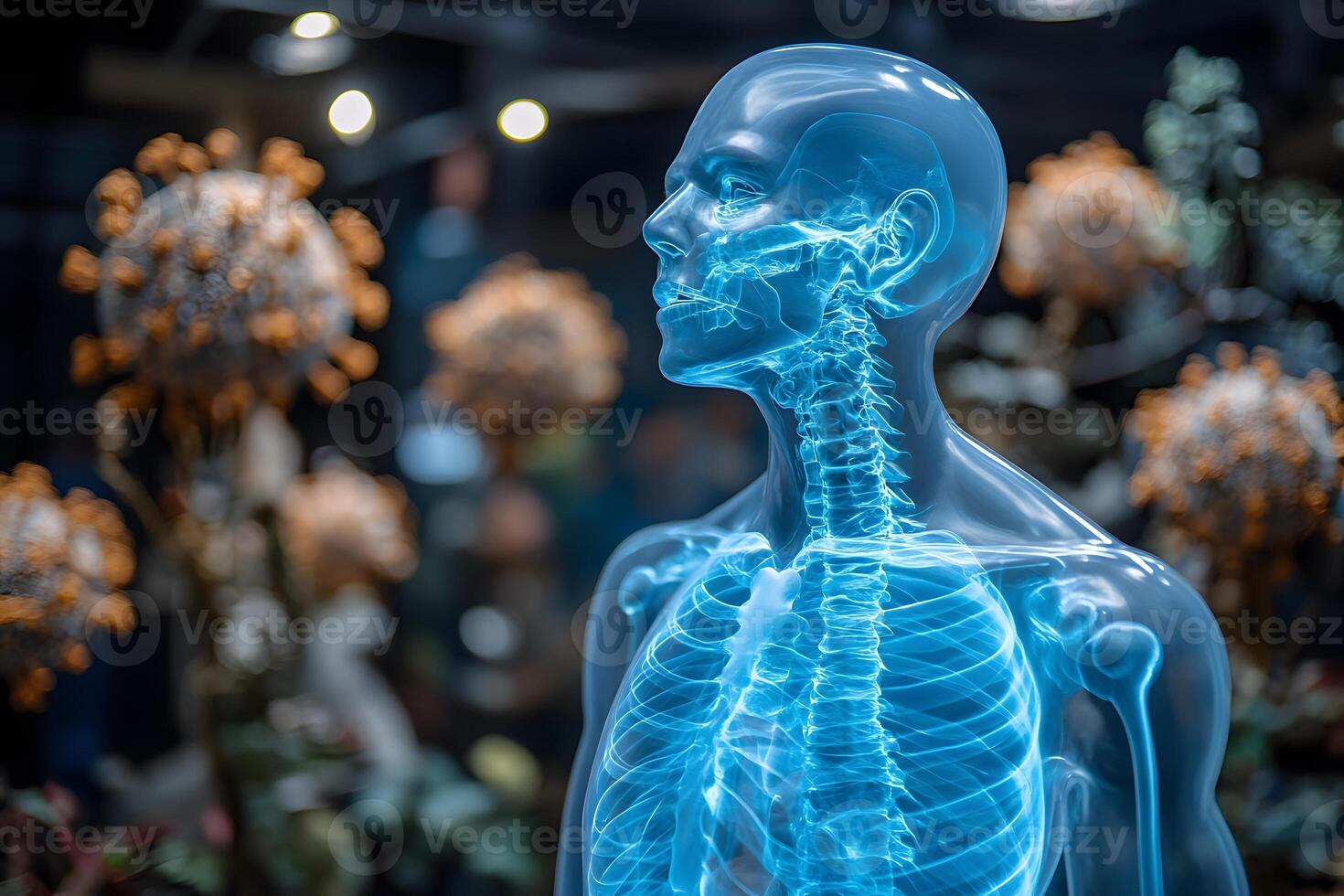Futuristic Medical Illustration of Human Skeleton and Spine Anatomy photo