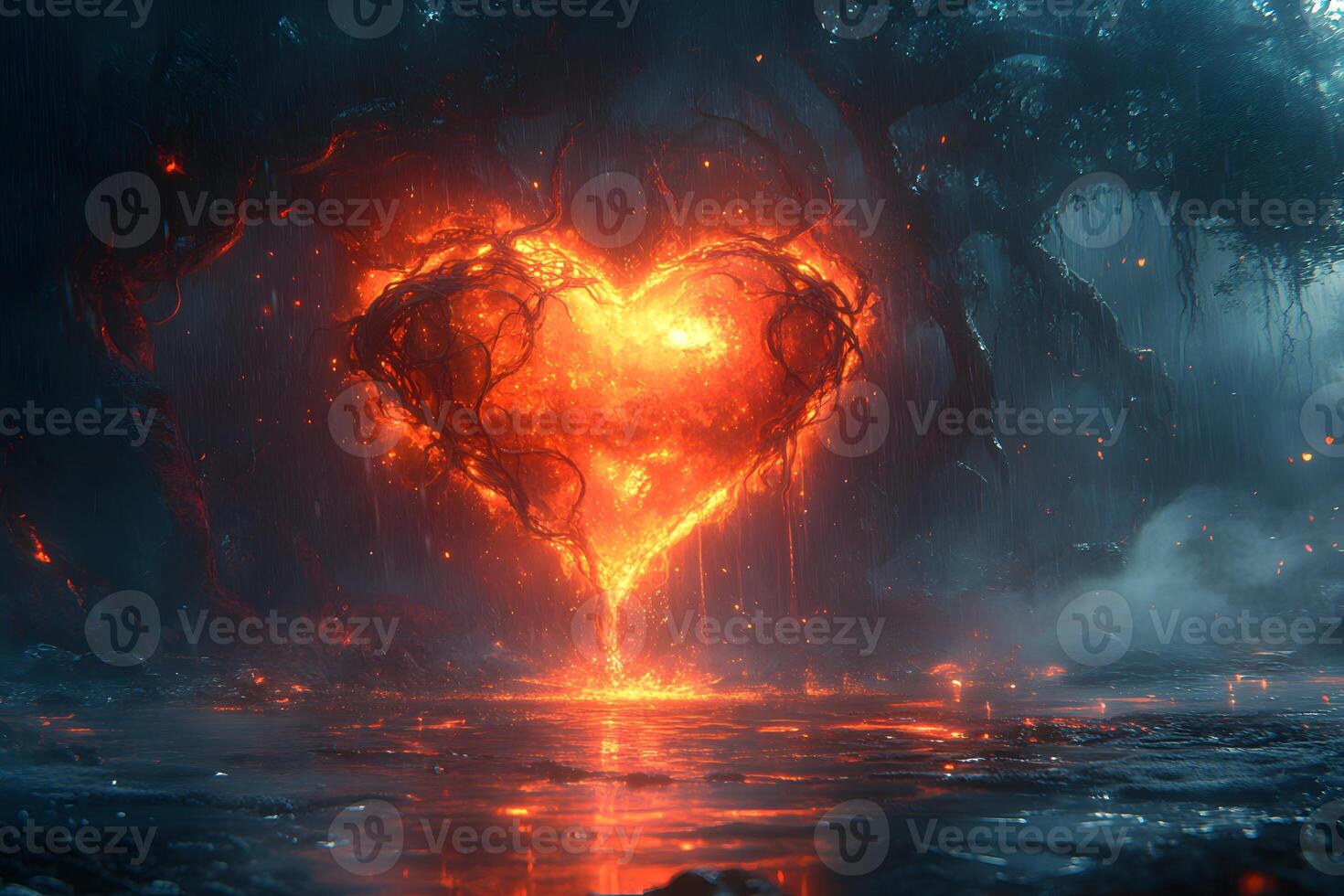 Fiery Heart in Mystical Forest Passion and Nature Fusion photo