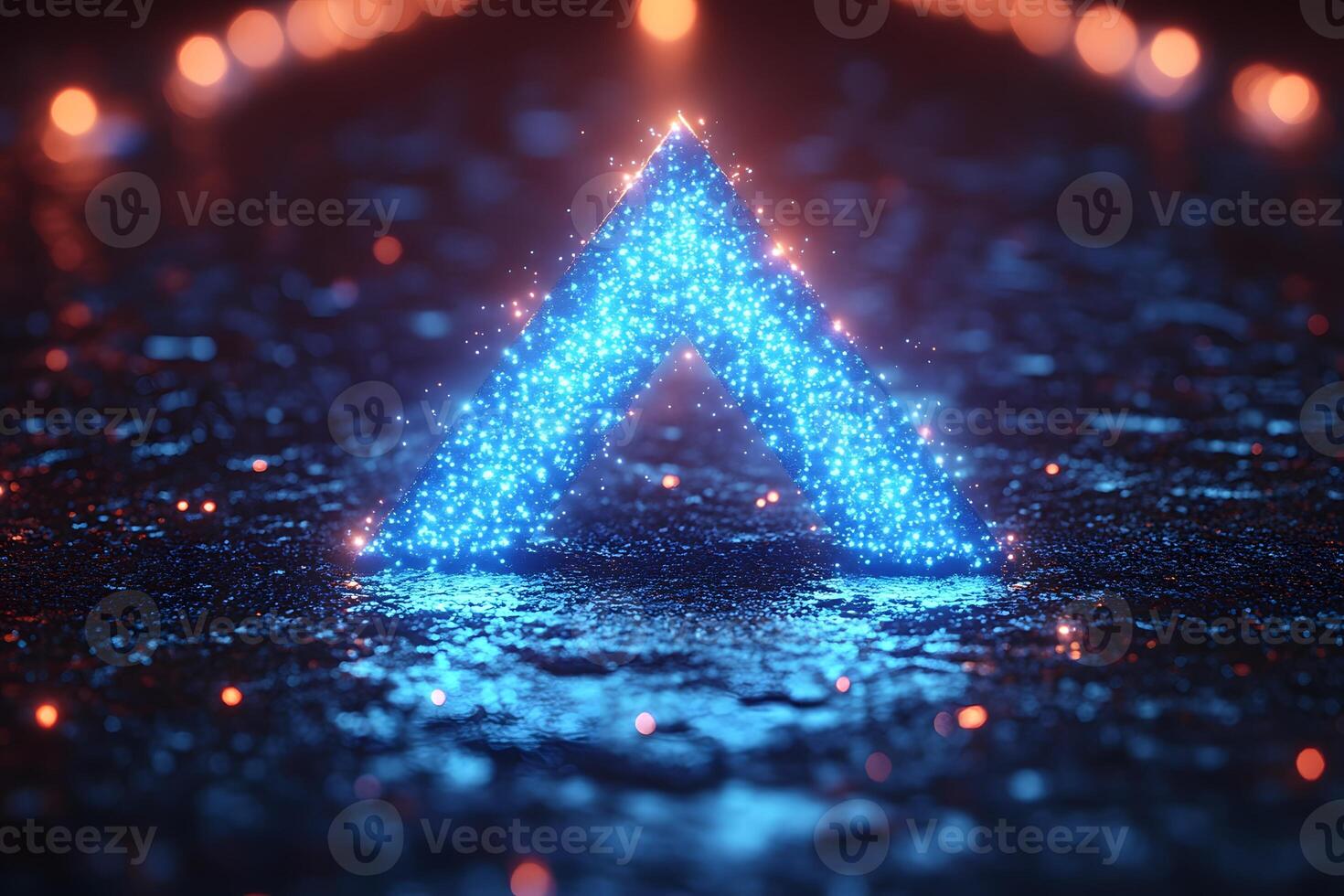 Futuristic Neon Triangle with Bokeh - Digital Technology Design for Visual Media photo