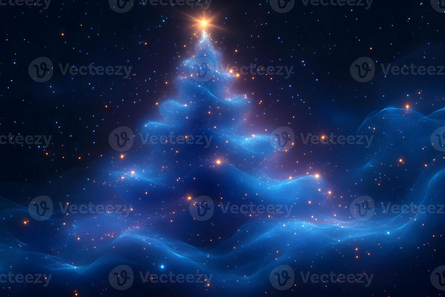Mystical Christmas Tree Shaped Nebula in Starry Night Sky for Holiday Decor or Digital Art photo