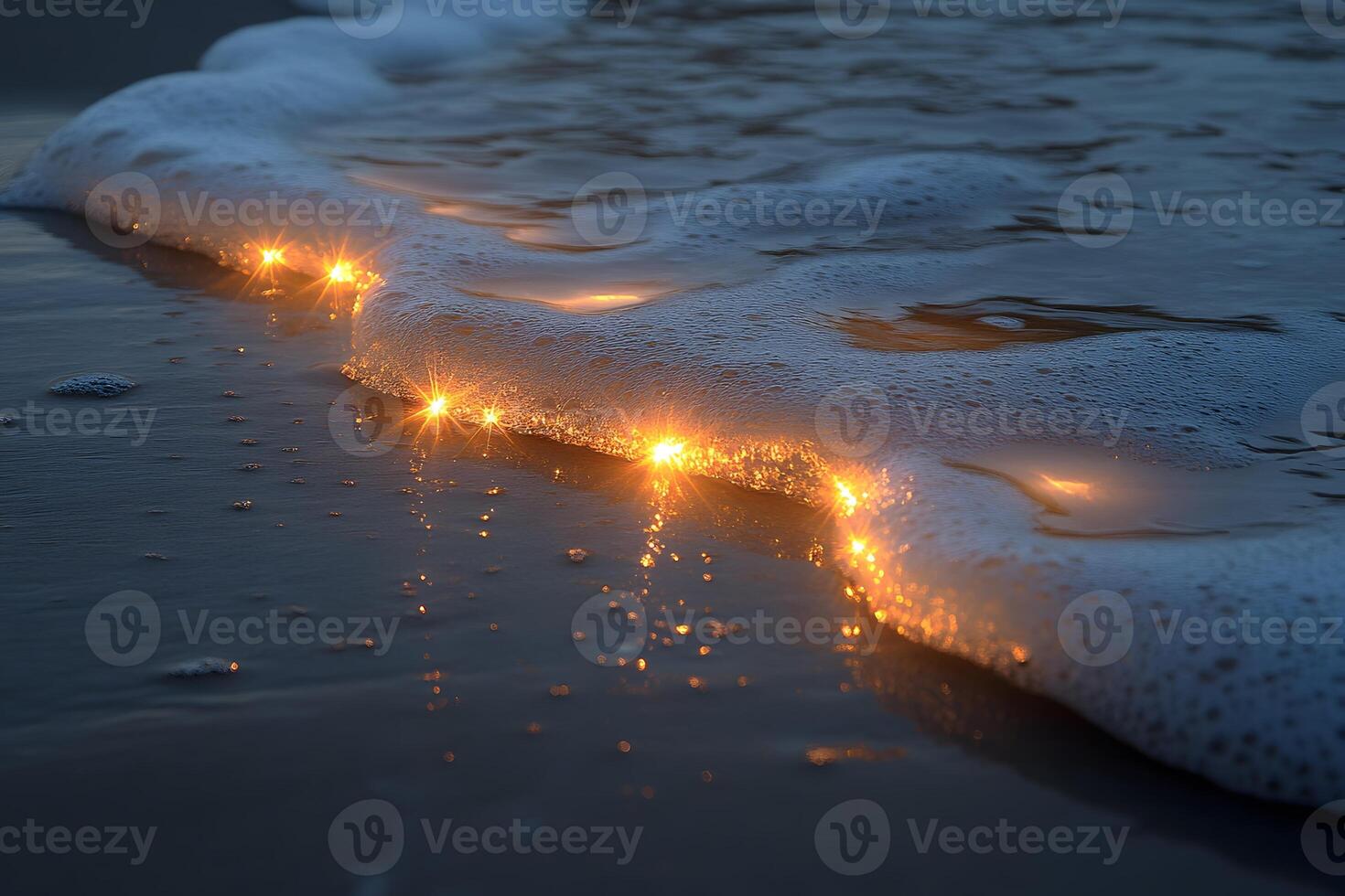 Tranquil Sunset Beach with Golden Sunlit Waves photo