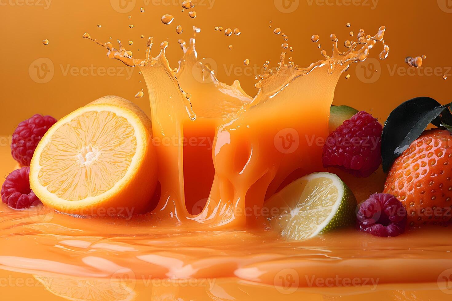 Refreshing Citrus and Berry Juice Splash for Beverage Advertising Design photo