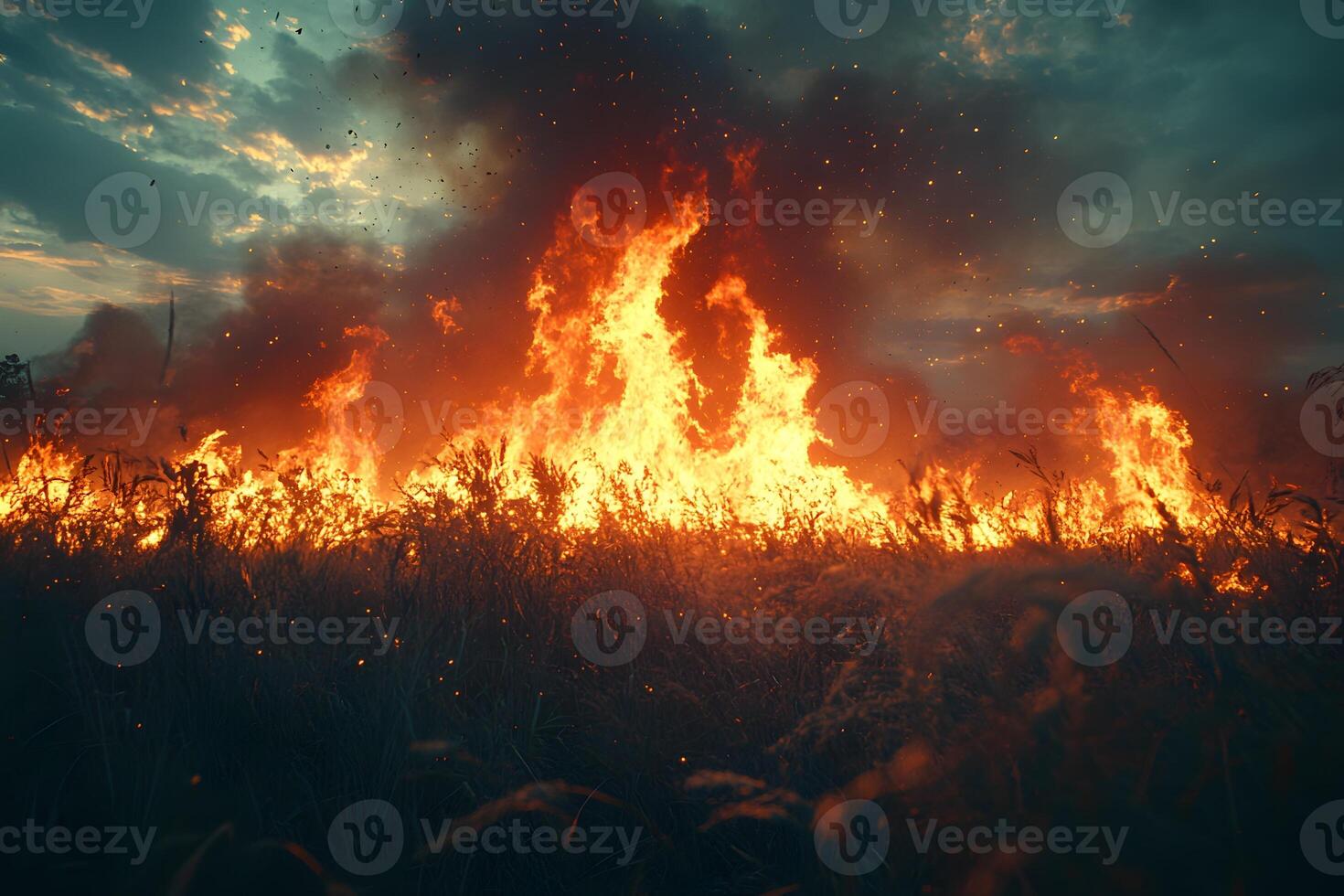 Intense Wildfire in Grassland Environmental Impact and Fire Safety Awareness for Conservation Efforts photo