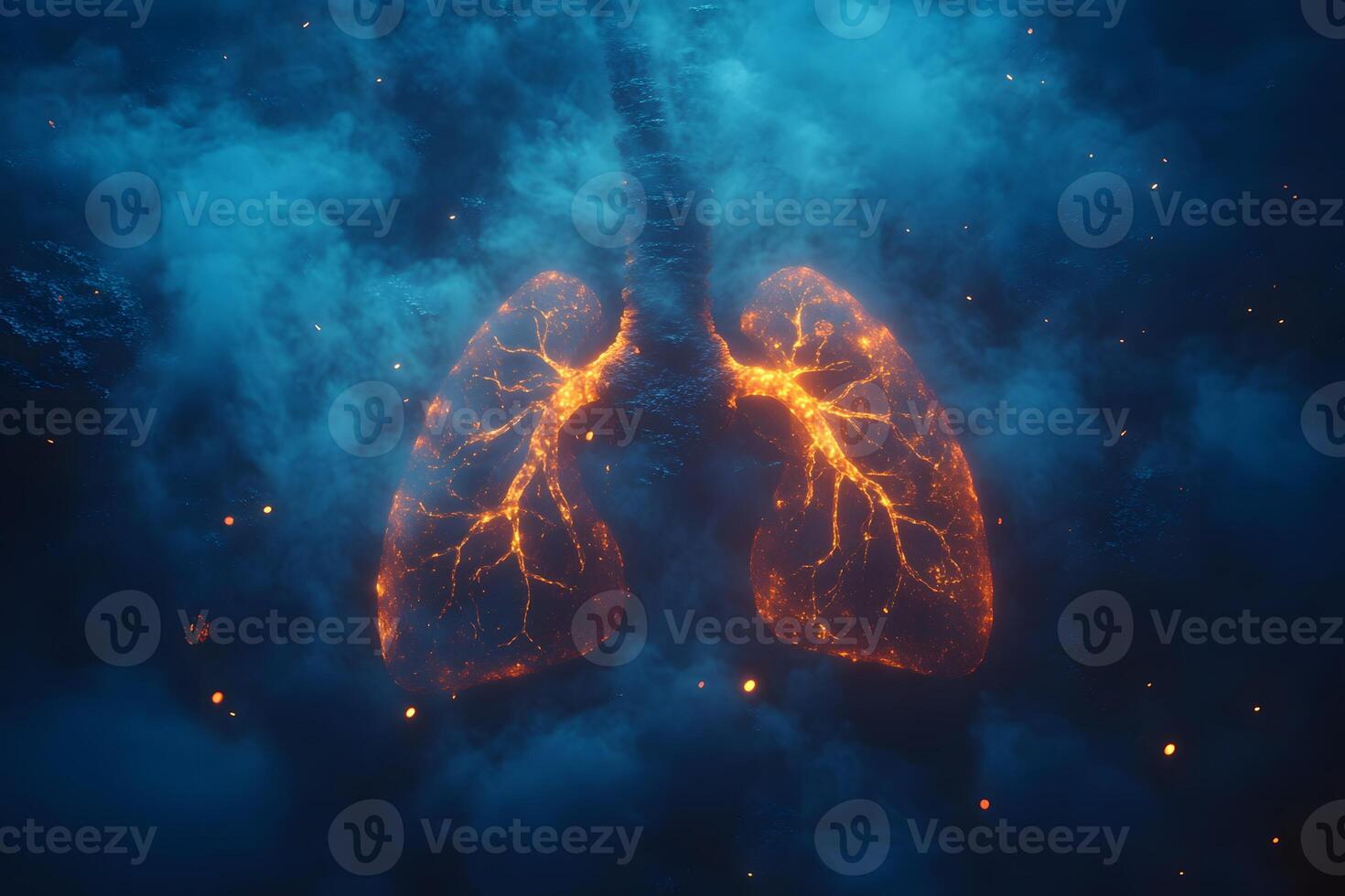 Futuristic Digital Lungs Visualization in Fiery Smoke Concept for Medical Innovation photo