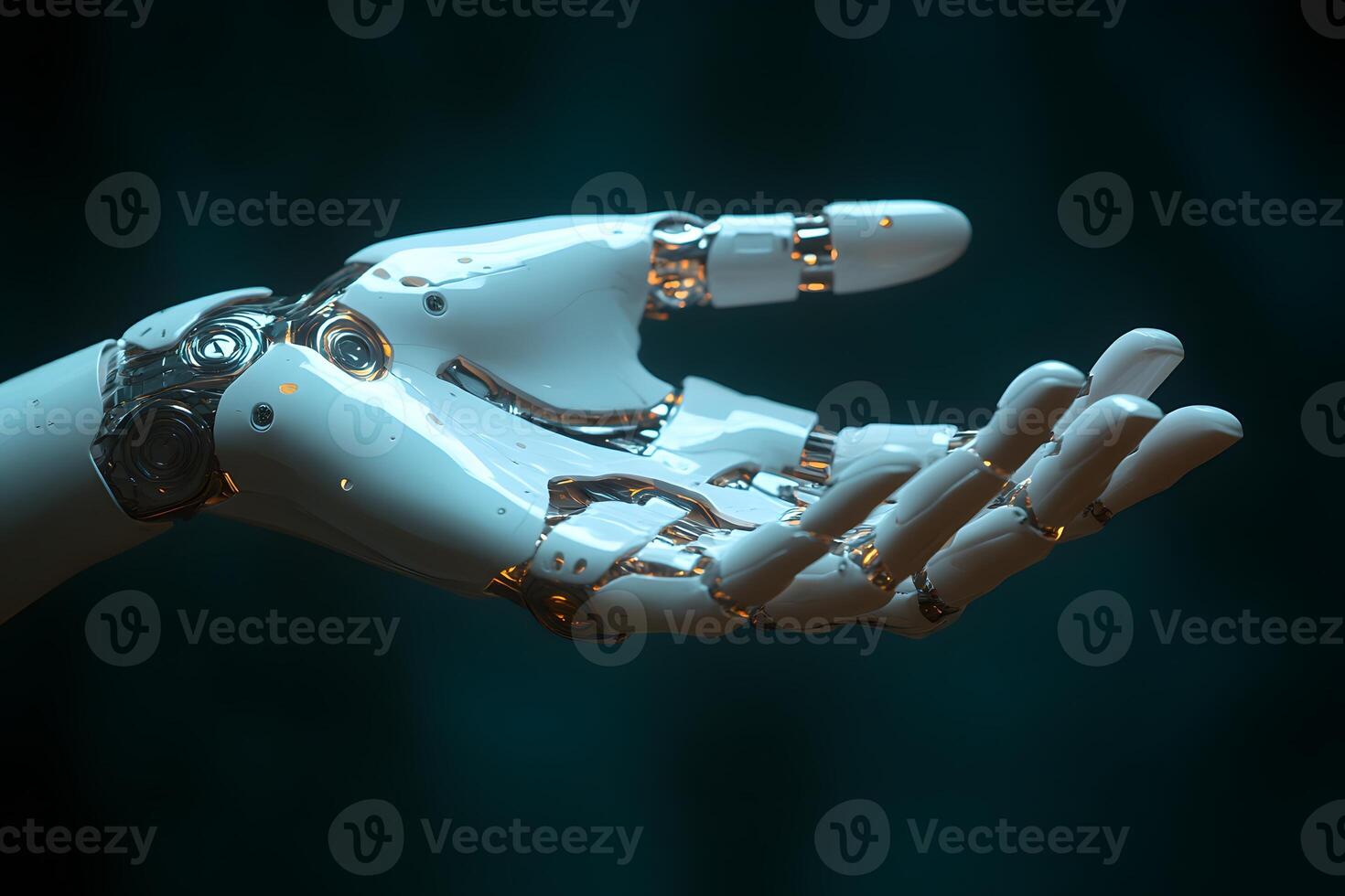 Futuristic Robotic Hand Extended Gracefully in Dim Light - Technology and Innovation photo