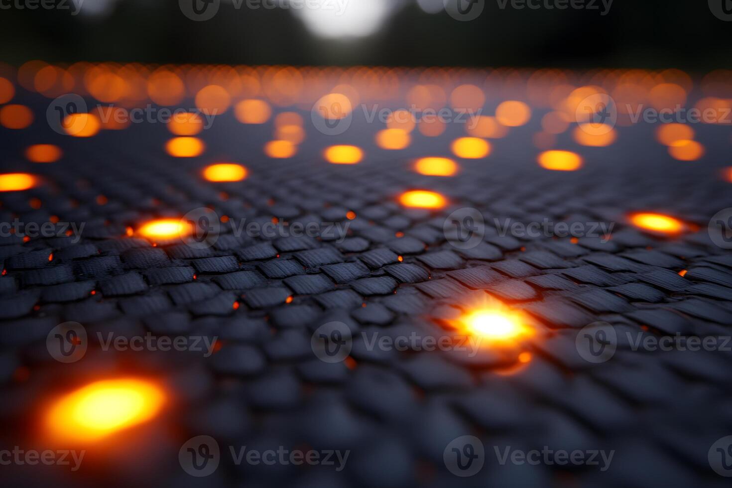 Abstract Network of Glowing Orange Lights in a Dark Fiber Textile photo