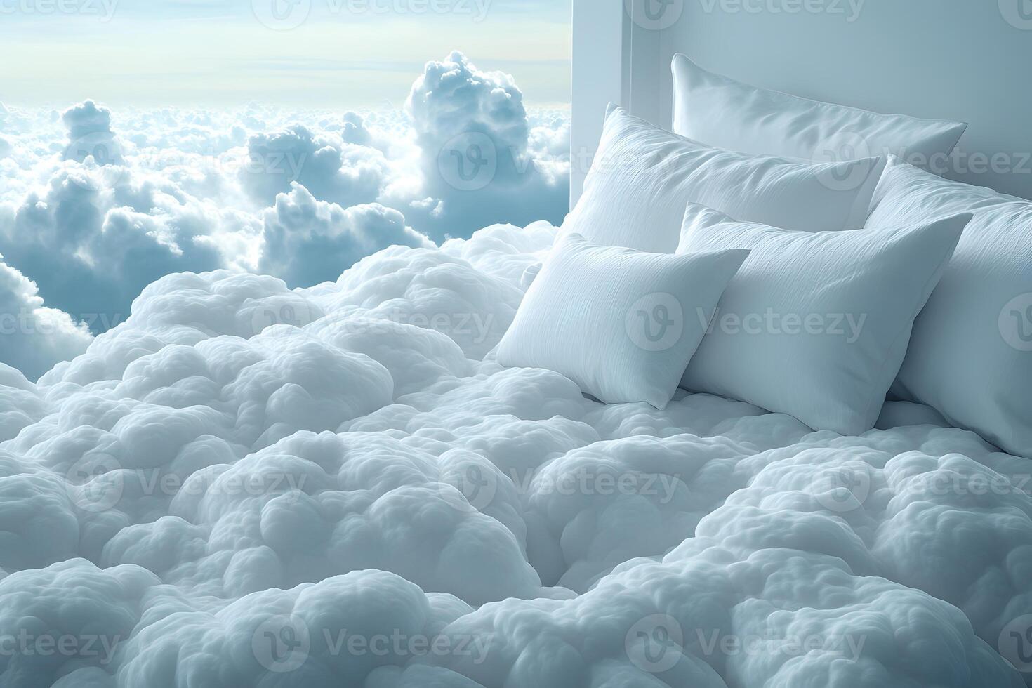 Dreamlike Bedroom Above Clouds Serene Fantasy Concept for Relaxation and Tranquility photo