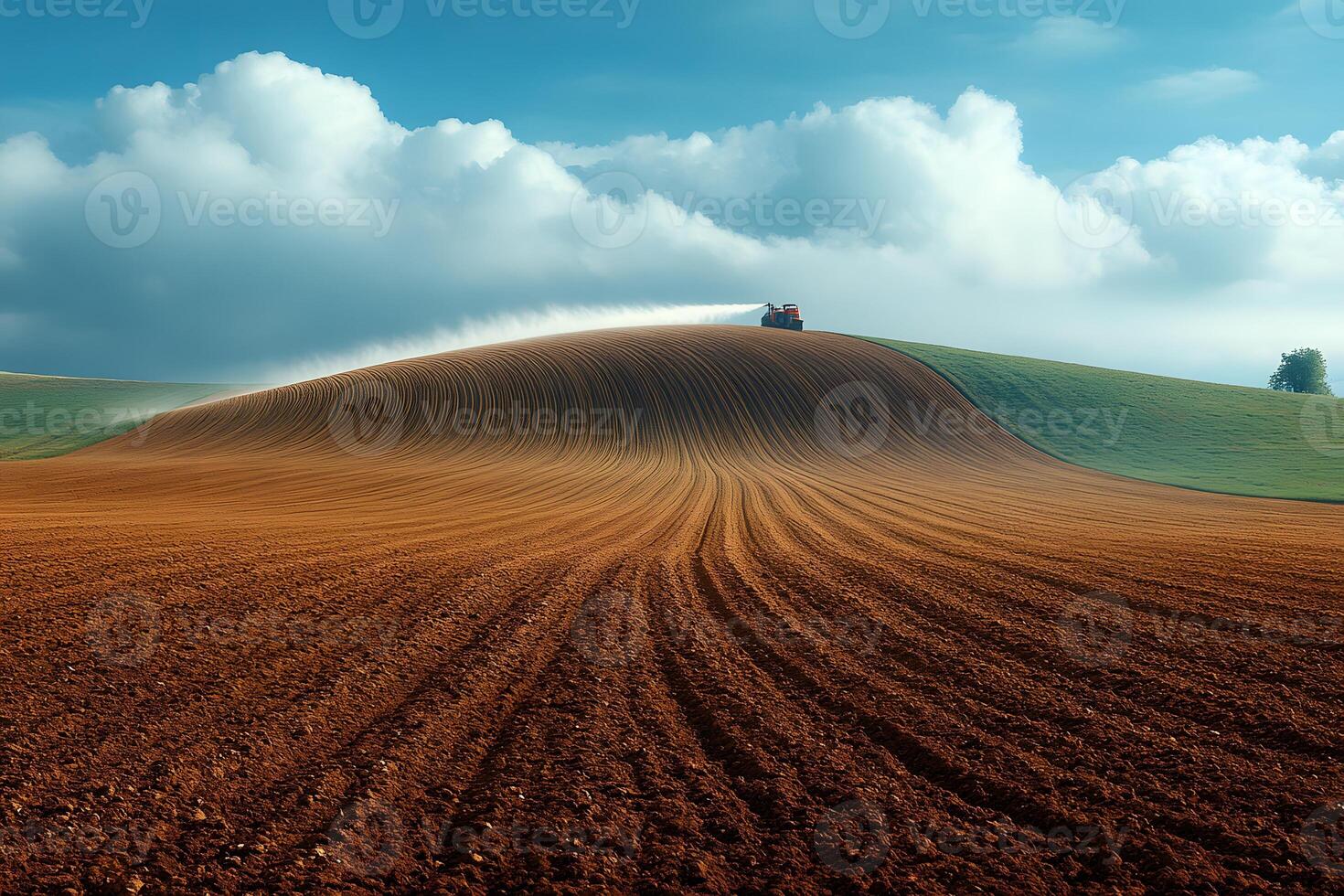 Tranquil Countryside Landscape with Scenic Plowed Fields and Rolling Hills photo