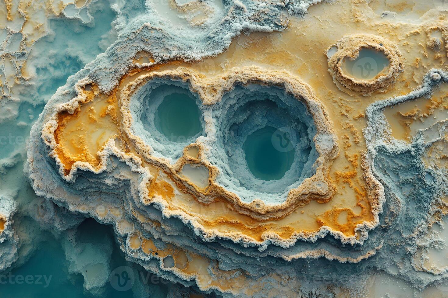 Geothermal Wonder Aerial View of Vibrant Hot Springs with Mineral Deposits photo