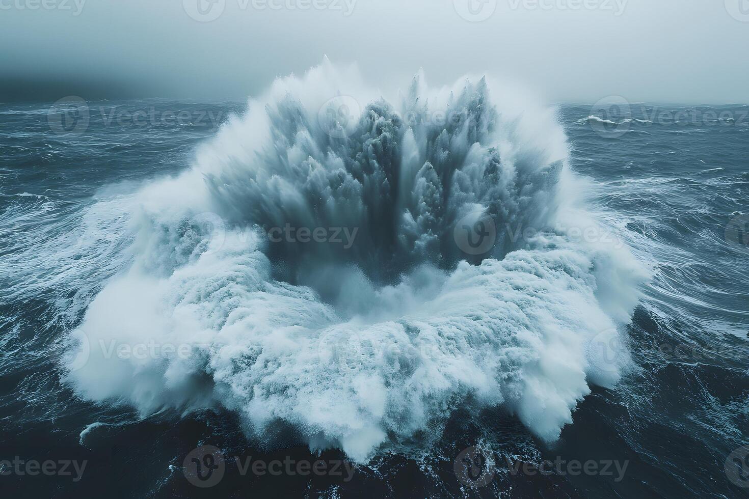 Dramatic Ocean Explosion Powerful Waves in Turbulent Sea for Nature Poster Design photo