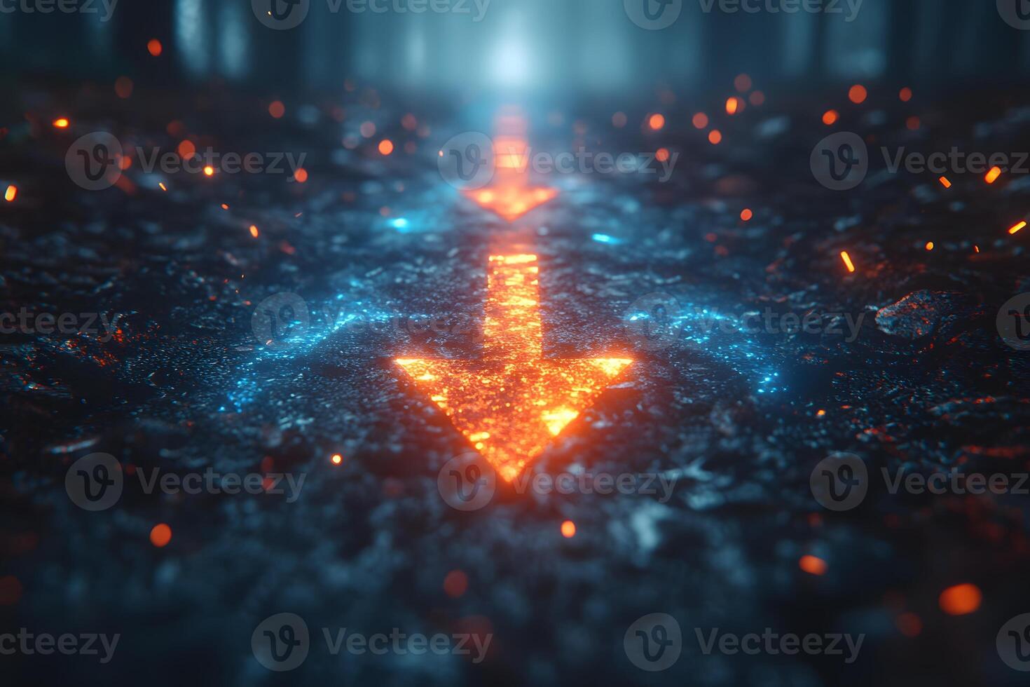 Glowing Arrows Guide Through Mysterious Forest Path - Atmospheric Lighting Design for Adventure Themes photo